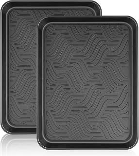 Boot Tray for Floor Protection,2 Pack Black Shoe Mat Trays,Boot Drying Mat,Dirt Rug, Dog Water Mat,Garden Garage-Indoor Outdoor (16.7x12.8in)
