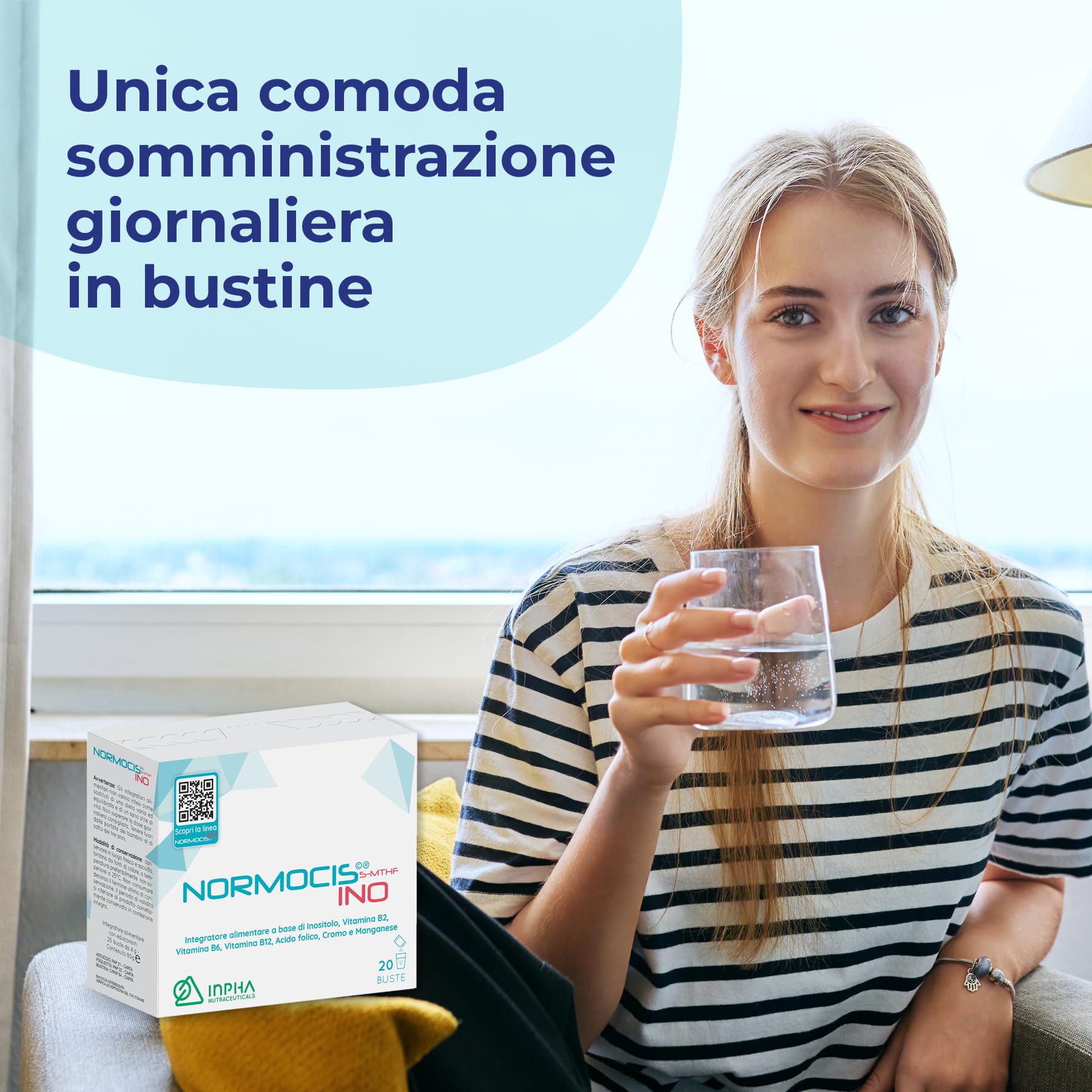 NORMOCIS INO©® metabolismo Omocisteina – PCOS- con Acido Folico, Vitamine B12,Myo-Inositolo, Cromo e Manganese -Integratore Senza Glutine Naturalmente privo di Lattosio • GUSTO TE’ VERDE • 20 BUSTINE