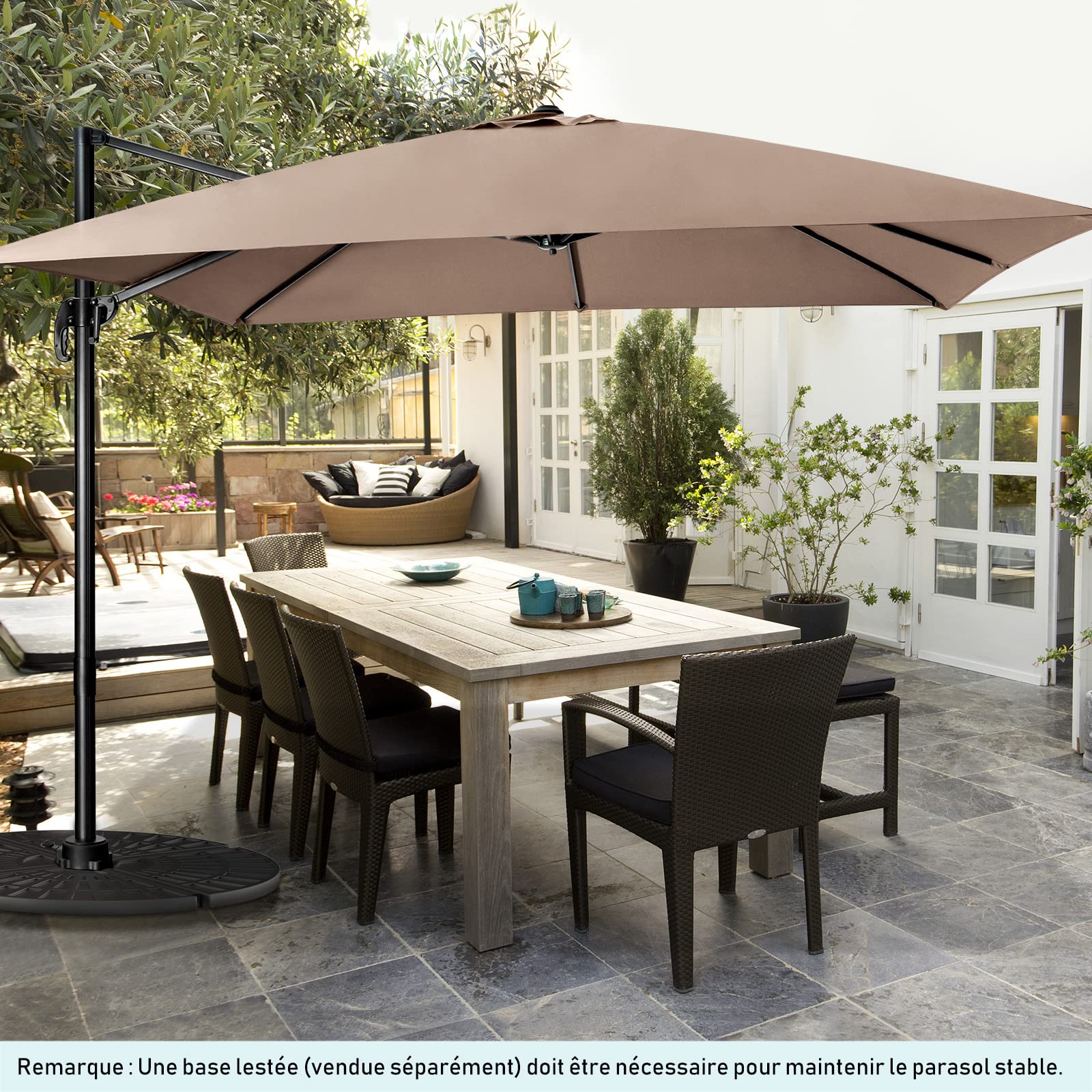 GOPLUS Parasol de Jardin Exterieur, Parasol Déporté 3x3M, avec Toile Inclinable à Double Couche, Manivelle, 8 Baleines, Rotation à 360°, Anti-UV, pour Balcon Terrasse Patio, Café