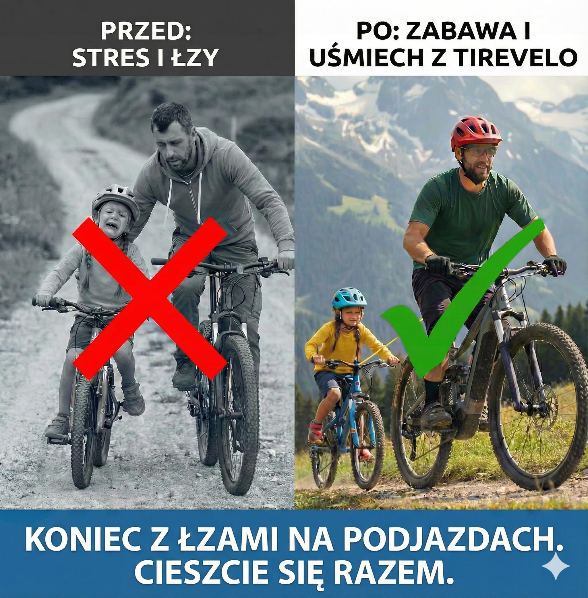 TIRE VELO – Zwijany Hol Rowerowy dla Dzieci i Dorosłych – Elastyczna Linka Holownicza do MTB i E-Bike – Technologia Zero Szarpnięć – Montaż w 30 Sekund