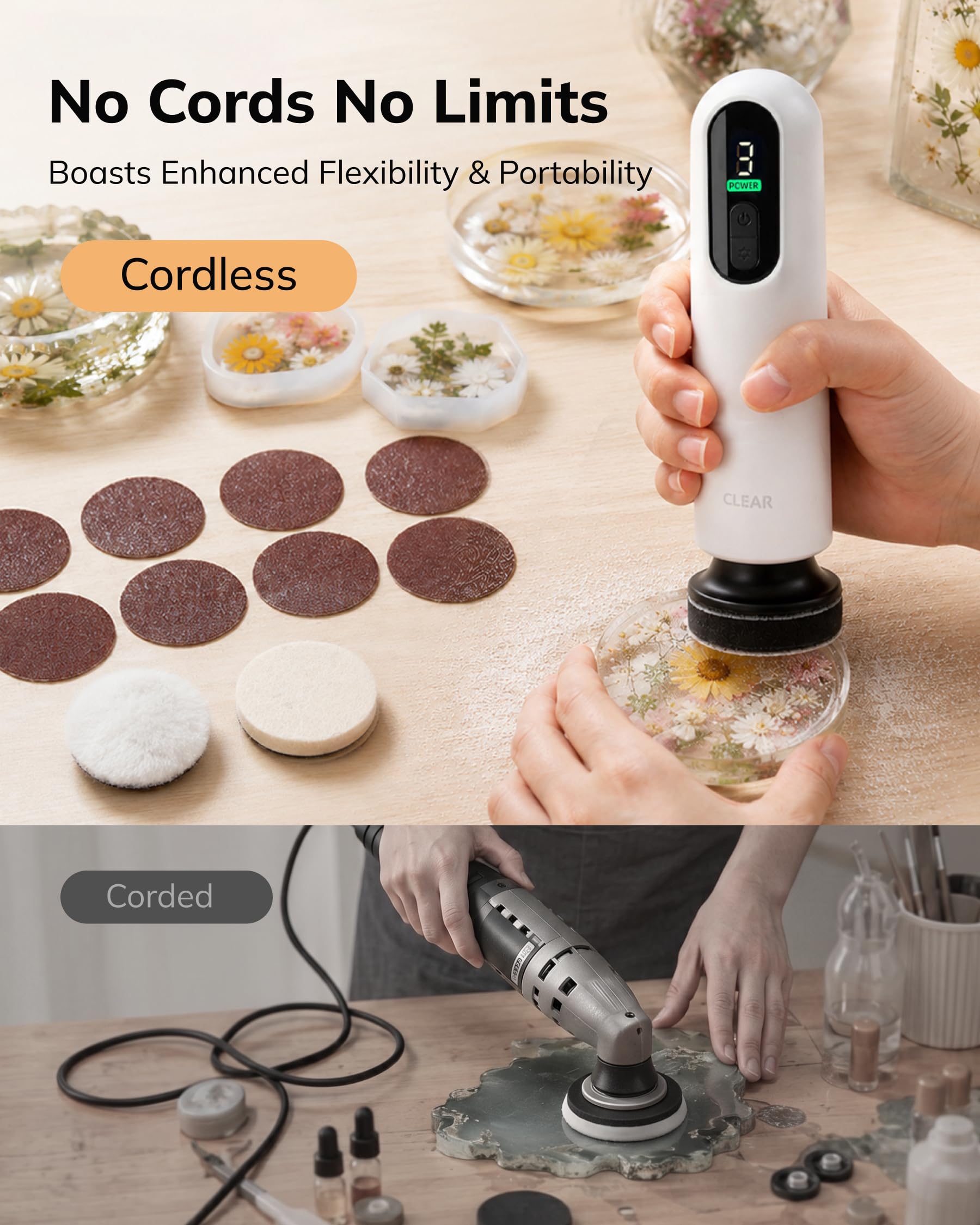 Winartton Cordless Rotary Sander - Resin & Wood Detail -2
