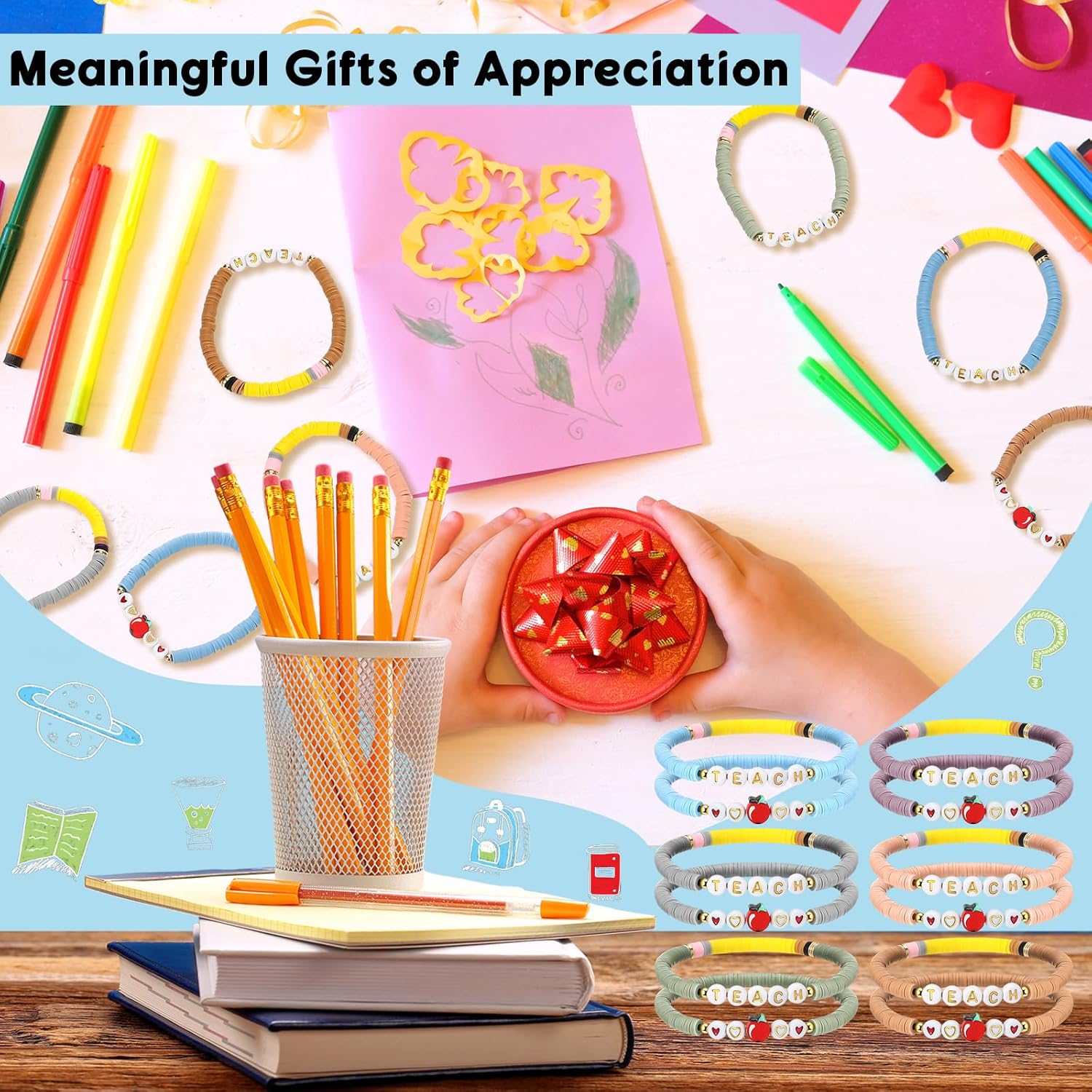 Landical 12 or 24 Pcs Teacher Appreciation Gift Bracelet Valentines Women Teacher Bracelet from Student Birthday(24 Pcs) - Image 4