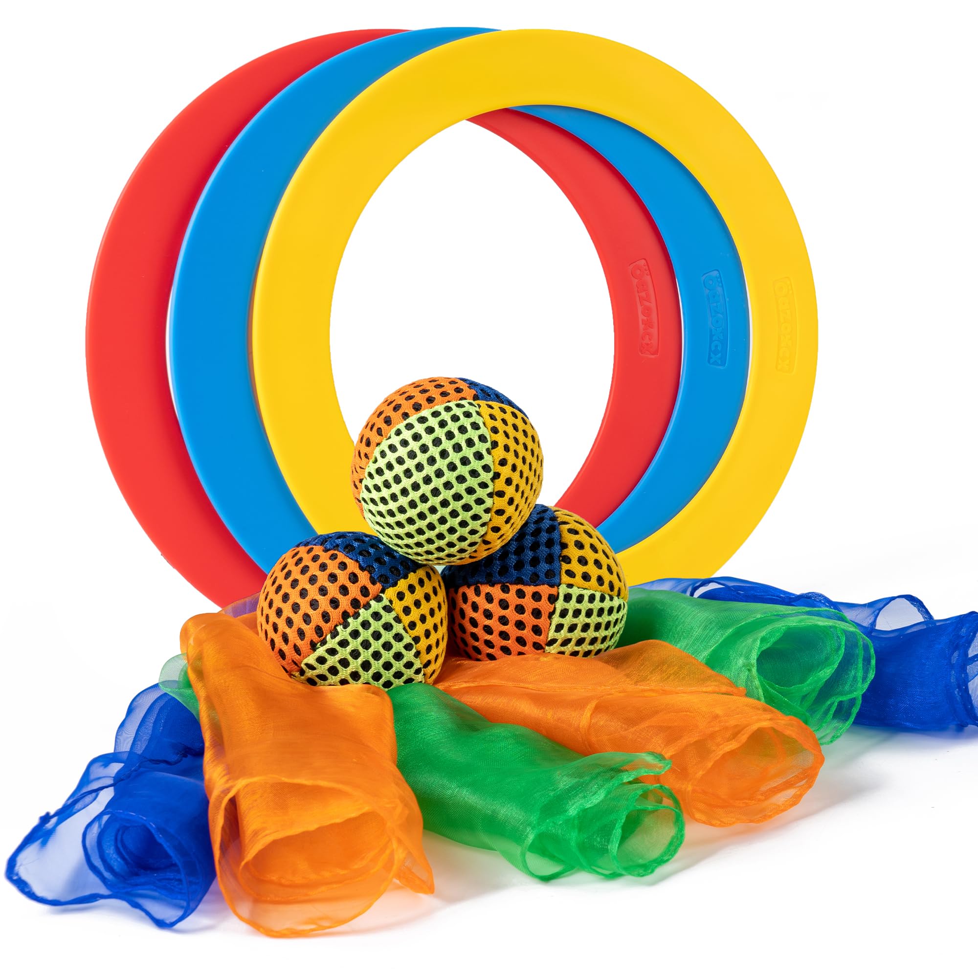 oazoxcx juggling starter set with 3 juggling balls, 3 cloths, 3 rings, ideal for the development of motor skills and juggling skills