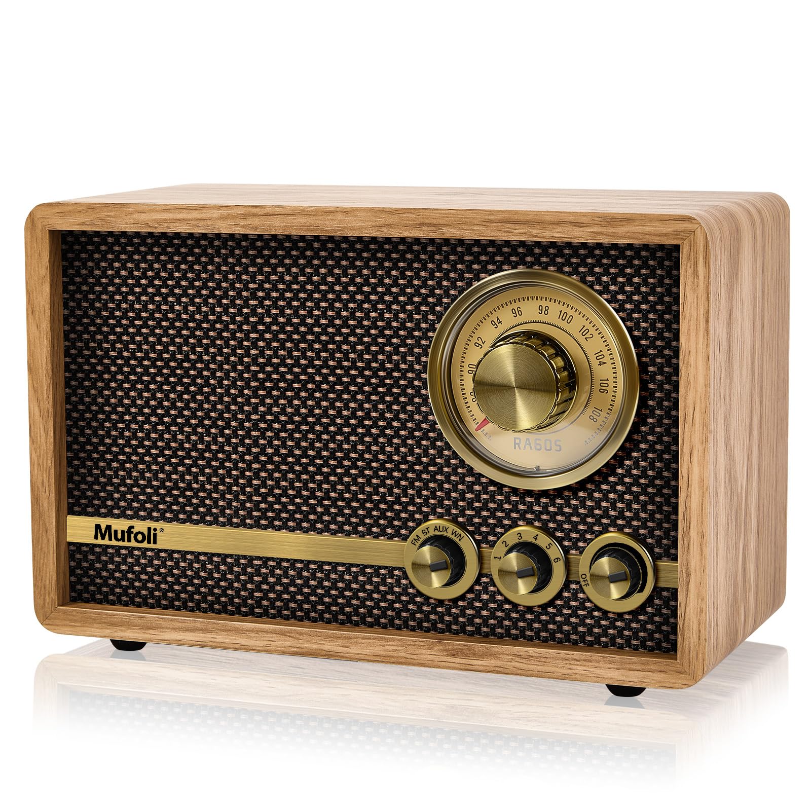 Mufoli Vintage Bluetooth Speaker, Wood Retro Radio with Bluetooth for Office, Home, Bedroom, Living Room, Office, Cafe, Radio Speaker with White Noise Machine(Walnut/RA60S-E)