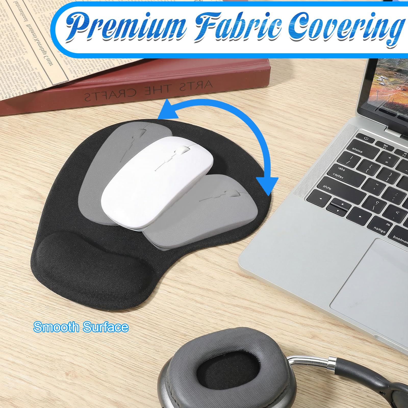 Ergonomisches Mauspad, Silikon Mousepad mit Handauflage, Schwarz Mausepad Gel, Office Mousepad mit Gelkissen für Computer Laptop Notebook, Schwarz