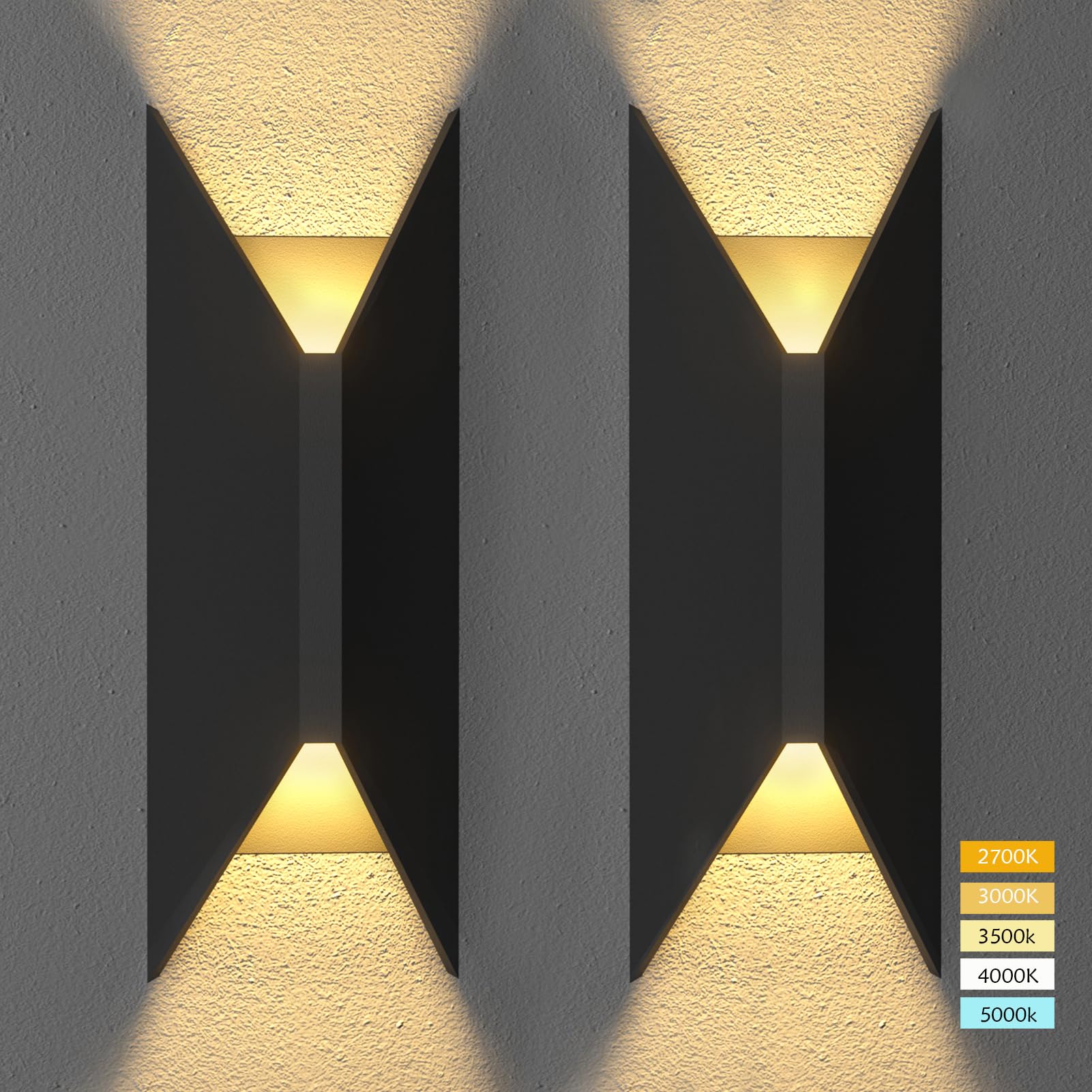 iYogaled LED Up and Down Lights Outdoor Wall Lights, 5-Color Temperature Waterproof Modern Exterior Lighting Fixtures, 14 Inch Aluminum Outdoor Wall Sconce, 2 Pack Dimmable Front Porch Light