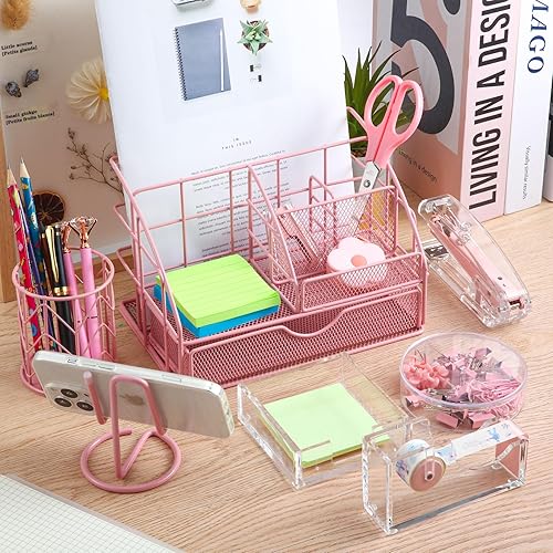 Miniatura 4 de El kit de 14 accesorios de escritorio incluye engrapadora, removedor de grapas, soporte para bolígrafos, caja de notas, organizador de malla