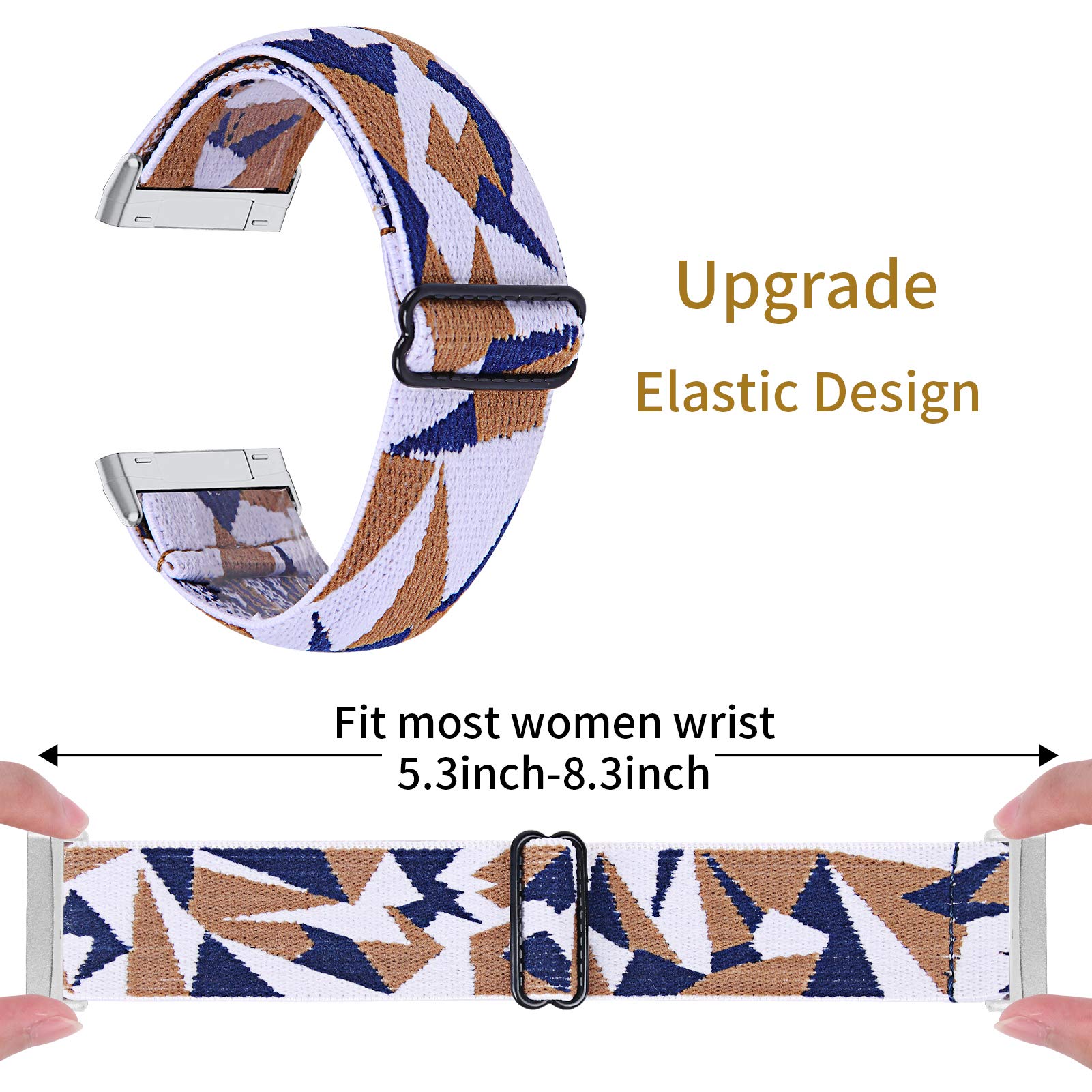 TRISTRAPS Nylon Watch Strap Compatible with Fitbit Versa 3/Sense Strap,Soft Elastic Breathable Replacement Sport Wristbands for Men/Women,18 Colours for Chosen (Blue+white+brown) - Image 3