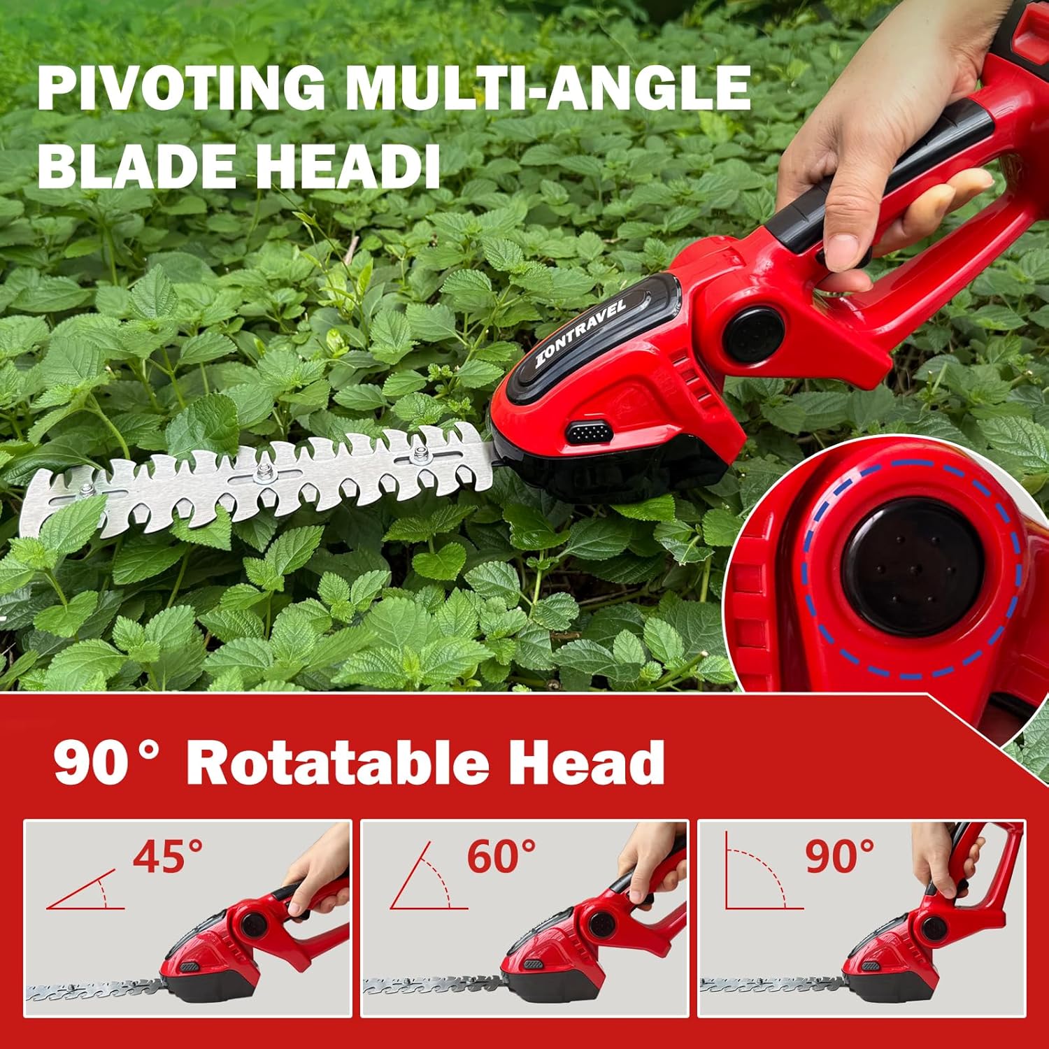 Cordless Hedge Trimmer-24V Electric Shrub Trimmer Grass Shears Handheld Grass Cutter, Hedge Shear with 2 PCS Rechargeable Battery, Charger and Toolbox to for Garden, Lawn, Red
