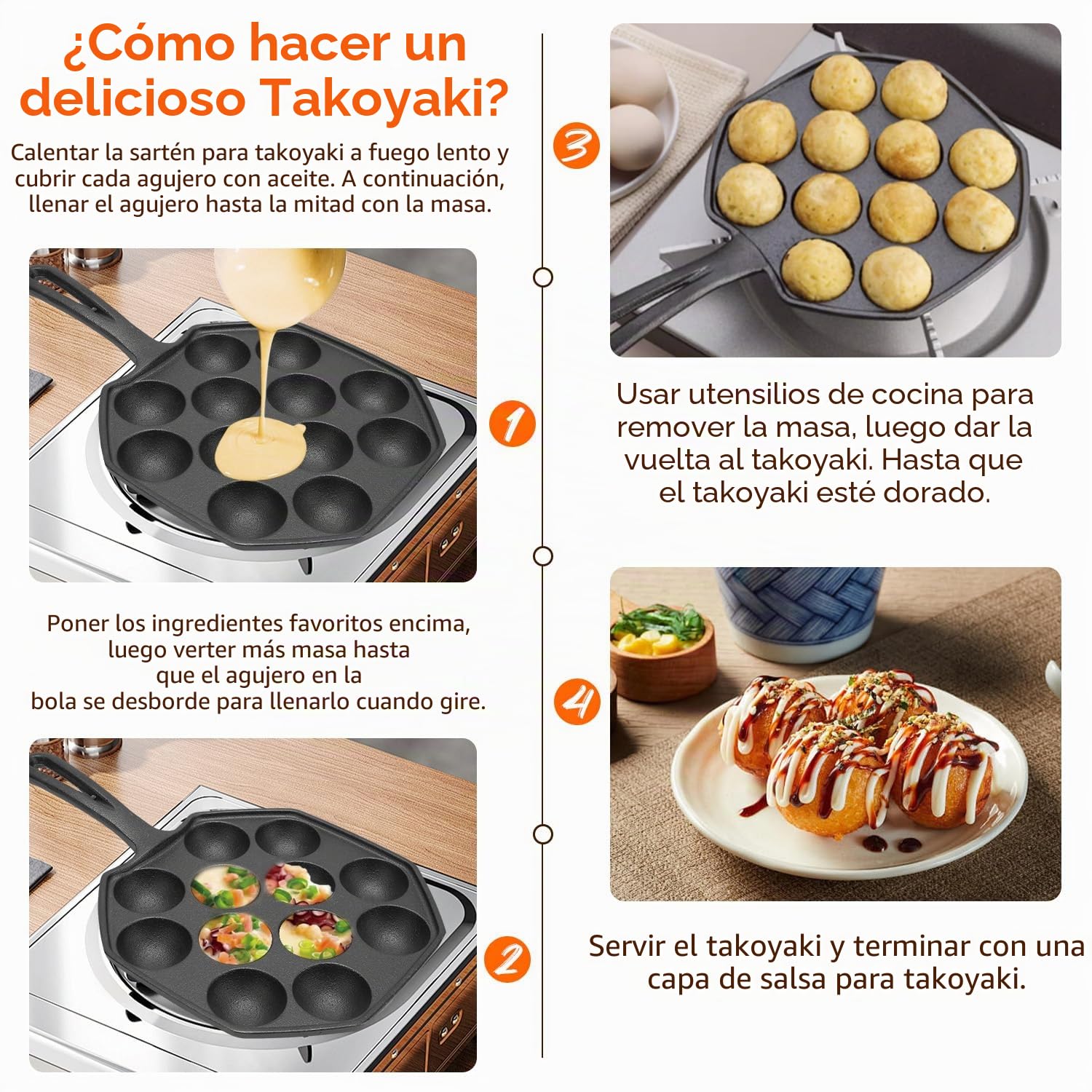Tissting Takoyaki Grill Pan 12 Rejillas 4 Cm Orificio Takoyaki Bandeja Para Hornear de Hierro Fundido con Mango Hueco, Sartén Antiadherente para Albóndigas de Pulpo para Estufa de Inducción Eléctrica