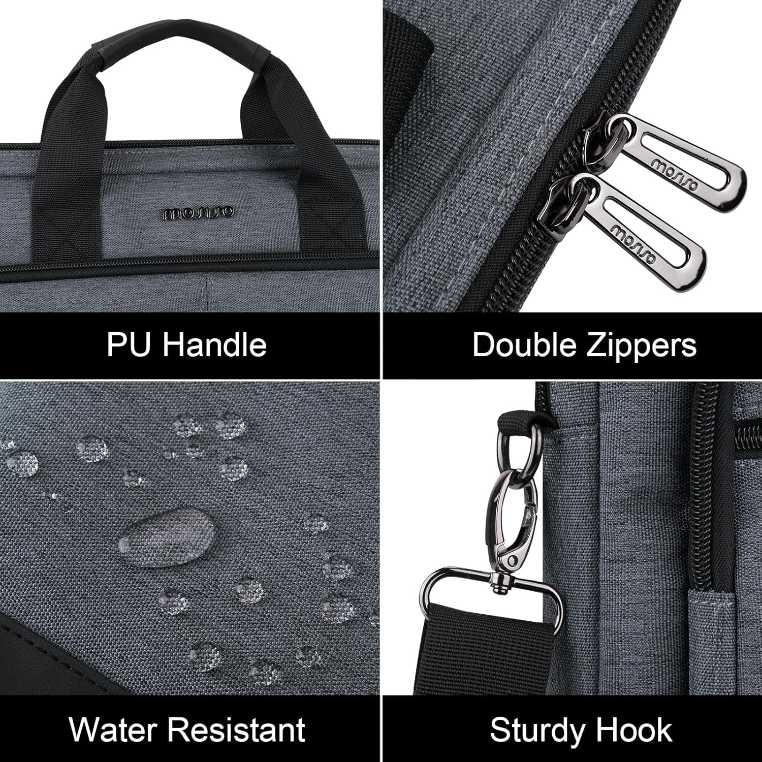 MOSISO Laptop Shoulder Bag for Men, Messenger Computer Bag Compatible with MacBook Pro 16 inch, 15-15.6 inch HP, Dell, Lenovo, Notebook with 3 Front Pockets&Handle for Business Office, Gray&Black - Image 5