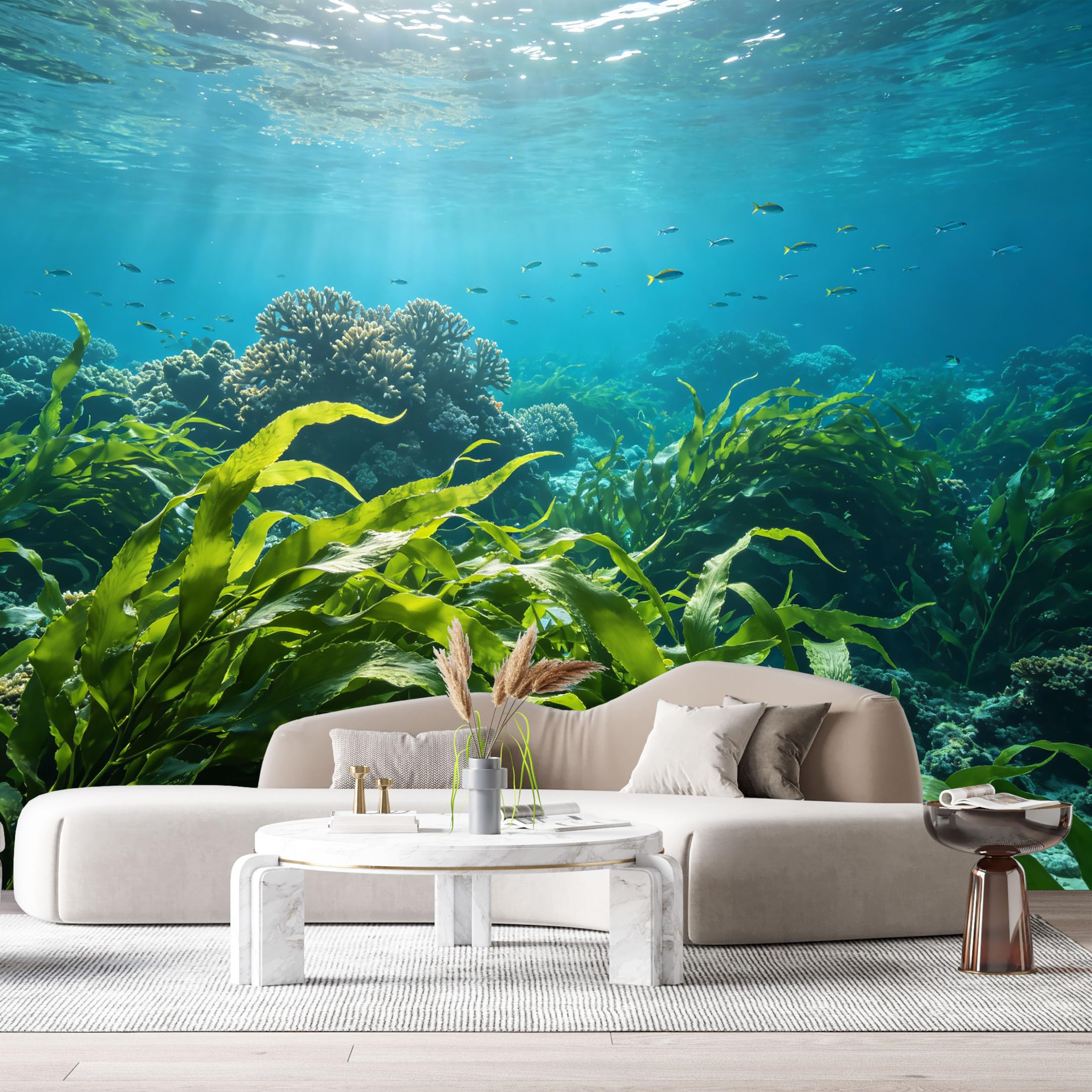 Custom Size Wall Murals Marine Ocean Tropical Coral Reef Underwater Aquatic Plants SelfAdhesiveWall Fabric Removable Wallpaper Wall Decor for Living Room Bedroom Bathroom