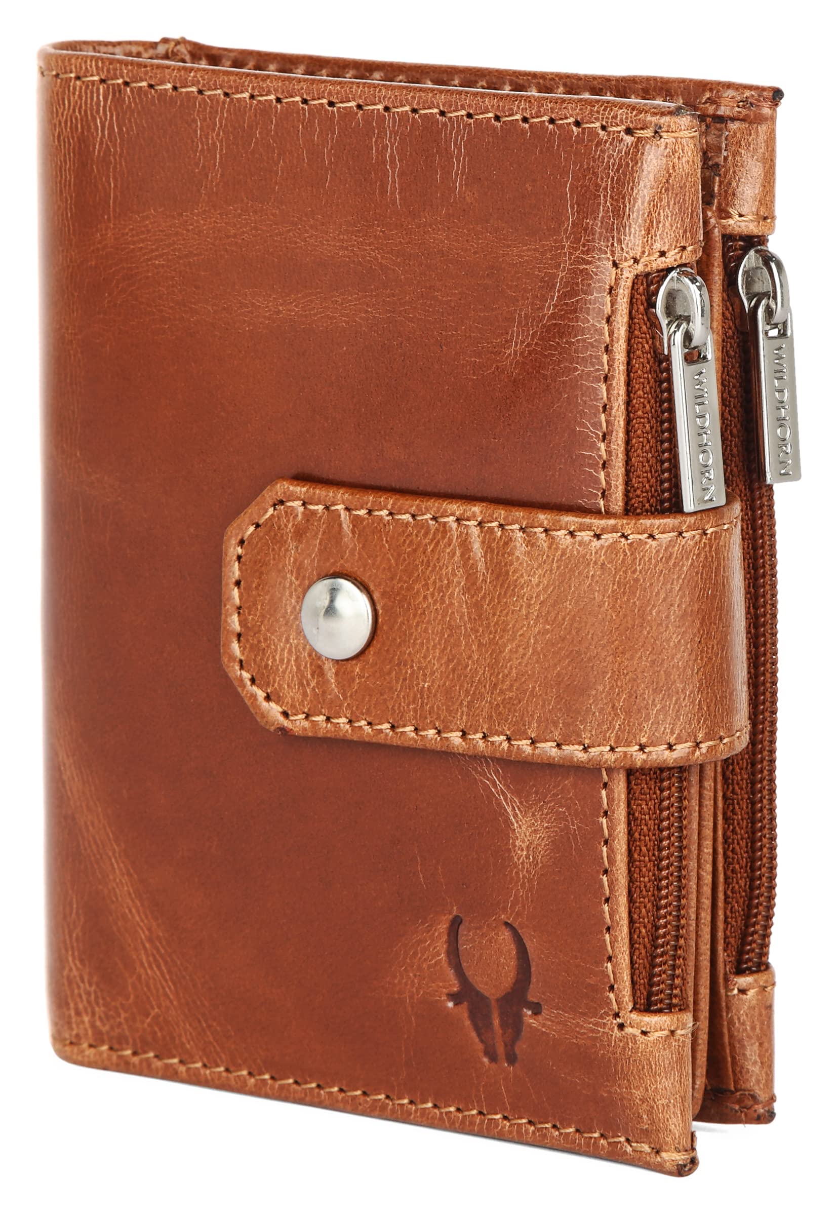 WildHornTop Grain Leather Wallet for Men | Loop Closure | Ultra Strong Stitching I Zip Compartments with11Card Slots | 1 ID Window (Tan Crunch)