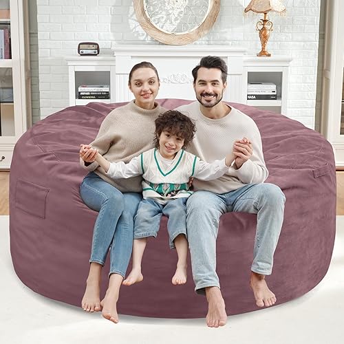 Miniatura 480 de Puf de 5 pies, puf grande con relleno de espuma viscoelástica, sofá puff esponjoso con funda de terciopelo holandés, puf redondo para sala de estar,