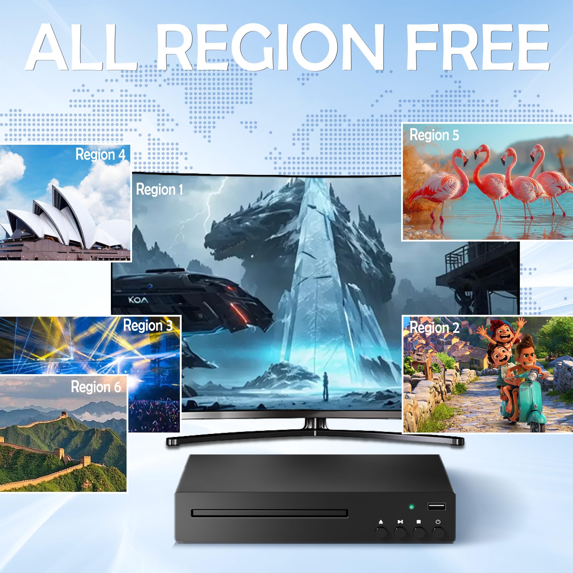 Odtwarzacz DVD, odtwarzacz HDMI DVD do telewizora z mikrofonem i wejściem USB, odtwarzacz dysków wszystkich regionów, obsługuje system NTSC/PAL HD 1080P z kablem HDMI i AV oraz pilotem zdalnego