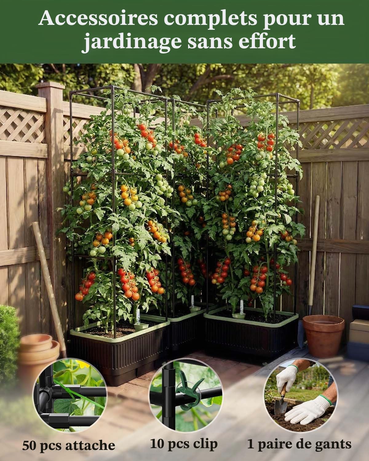Pot à tomates auto-arrosant avec treillis, treillis cages à tomates rectangulaires pour carré potager, bac à tomates pour pots de jardin, terrasse, intérieur et extérieur (1 pièce)