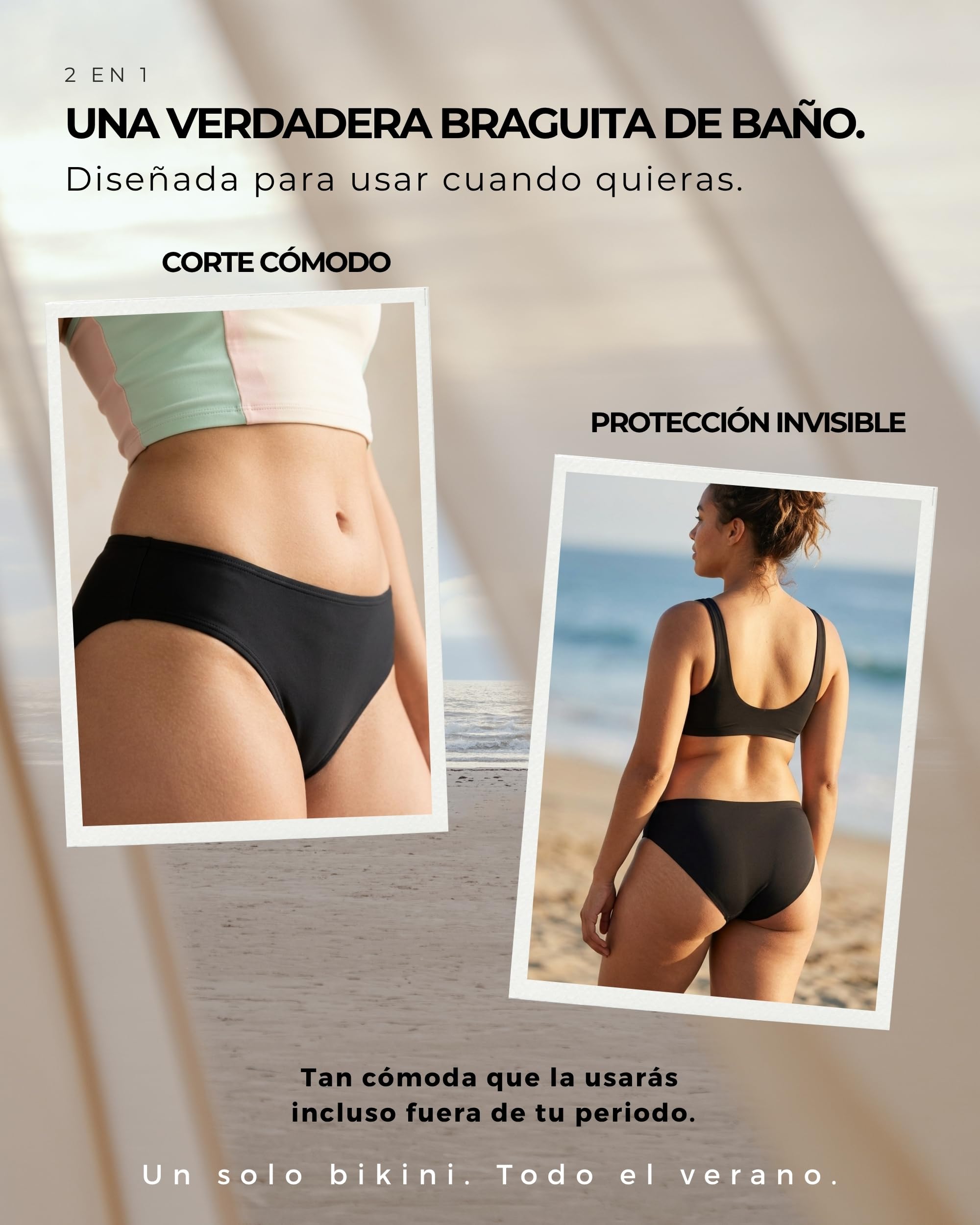 Bañador Menstrual para Mujer y Niñas | Tecnología AquaSecure | Flujo Ligero a Moderado | OEKO-TEX | Reutilizable y Ecológico | Braguita de Baño Menstrual | Braguita de Bikini Menstrual Playa y Piscina