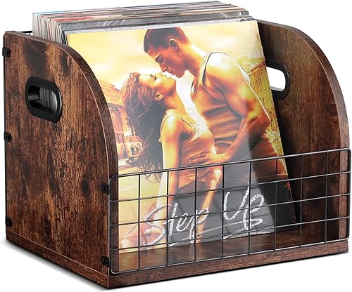 Miniatura 1 de Almacenamiento de discos de vinilo, soporte para discos de vinilo de madera y metal, caja de discos de vinilo LP, organizador de discos de vinilo de