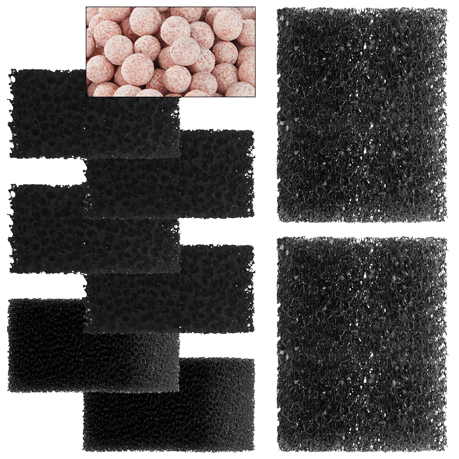 AquaMiracleAquarium Filter Replacement Filter Media, Including 2 x Coarse Sponge, 2 x Fine Sponge, 4 x Carbonized Sponge & 1 x Bio-Balls(for 40-70 Gallon)