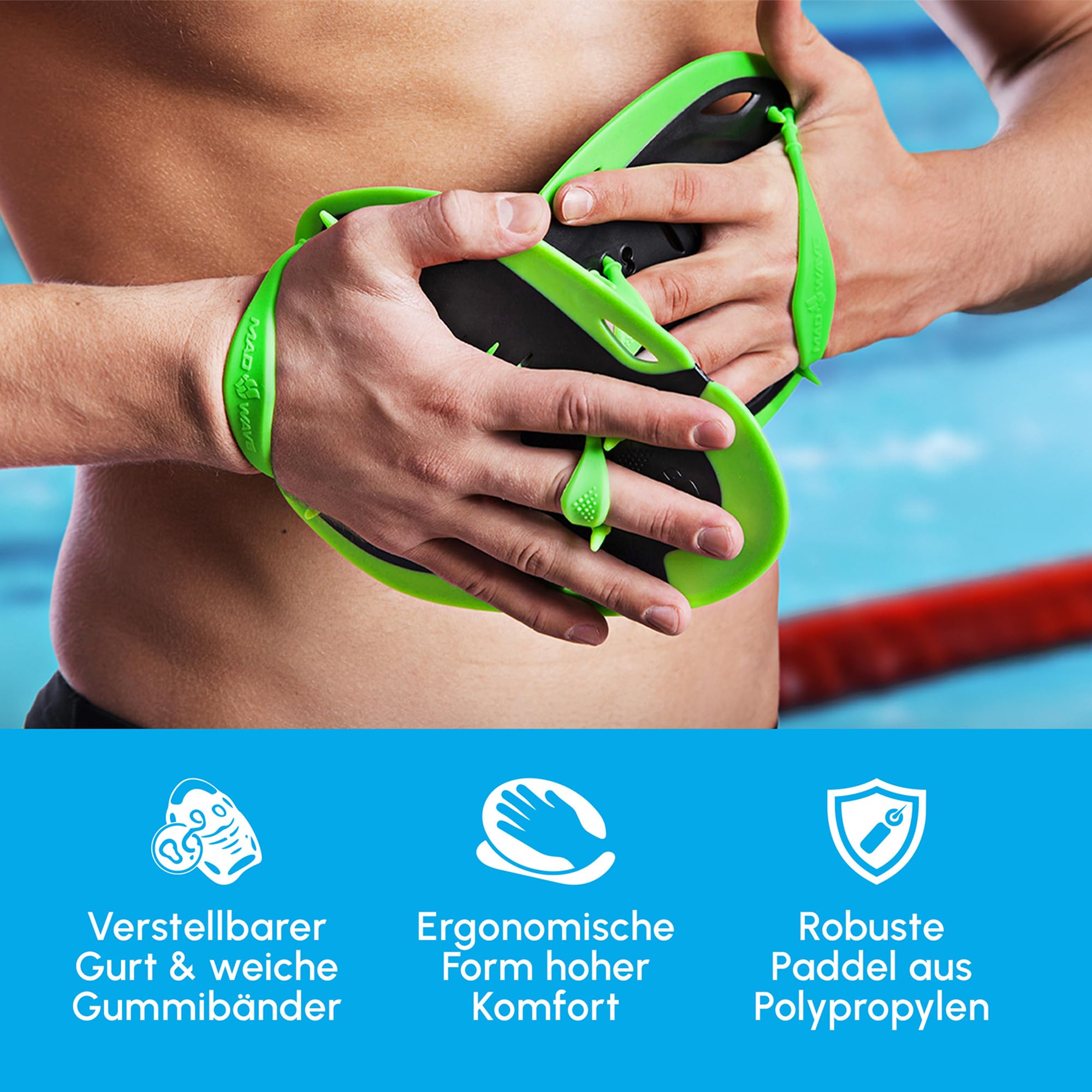 Mad Wave Handpaddel – Hydrodynamische Handpaddel für Schwimmer – Schwimmpaddel zur Verbesserung der Schwimmtechnik und der Oberkörperkraft
