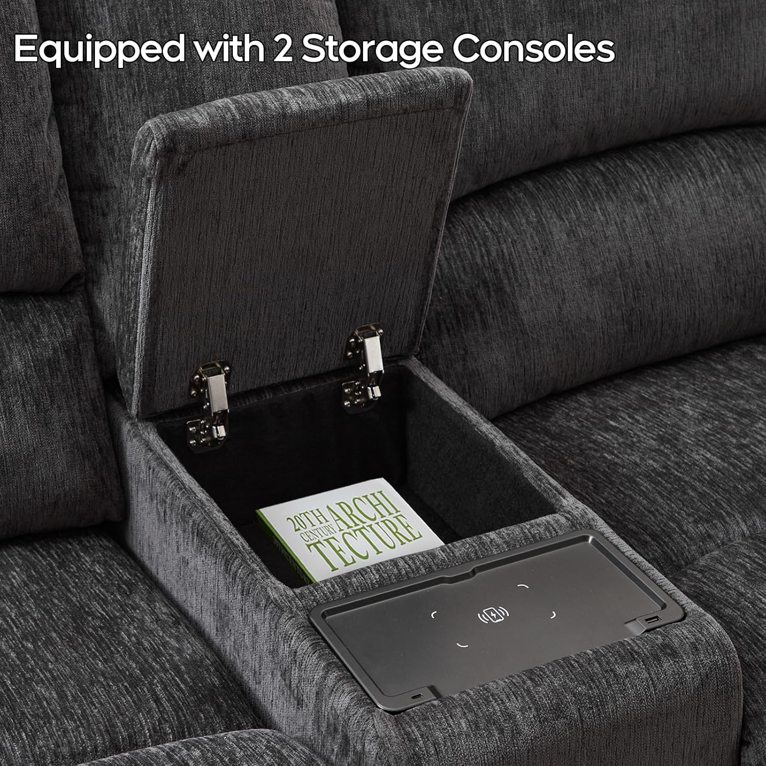 Oversized Power Recliner Sectional Sofa with Wireless Charger,Large Reclining Sectionals Couch Set with 2 Electric Chenille Recliner,USB Type-C,Storage Consloe for Living Room,32.6" Seat Width,Gray