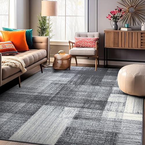 Miniatura 8 de Rugshop Alfombra suave de diseño envejecido contemporáneo, 5 x 7 pies, color gris