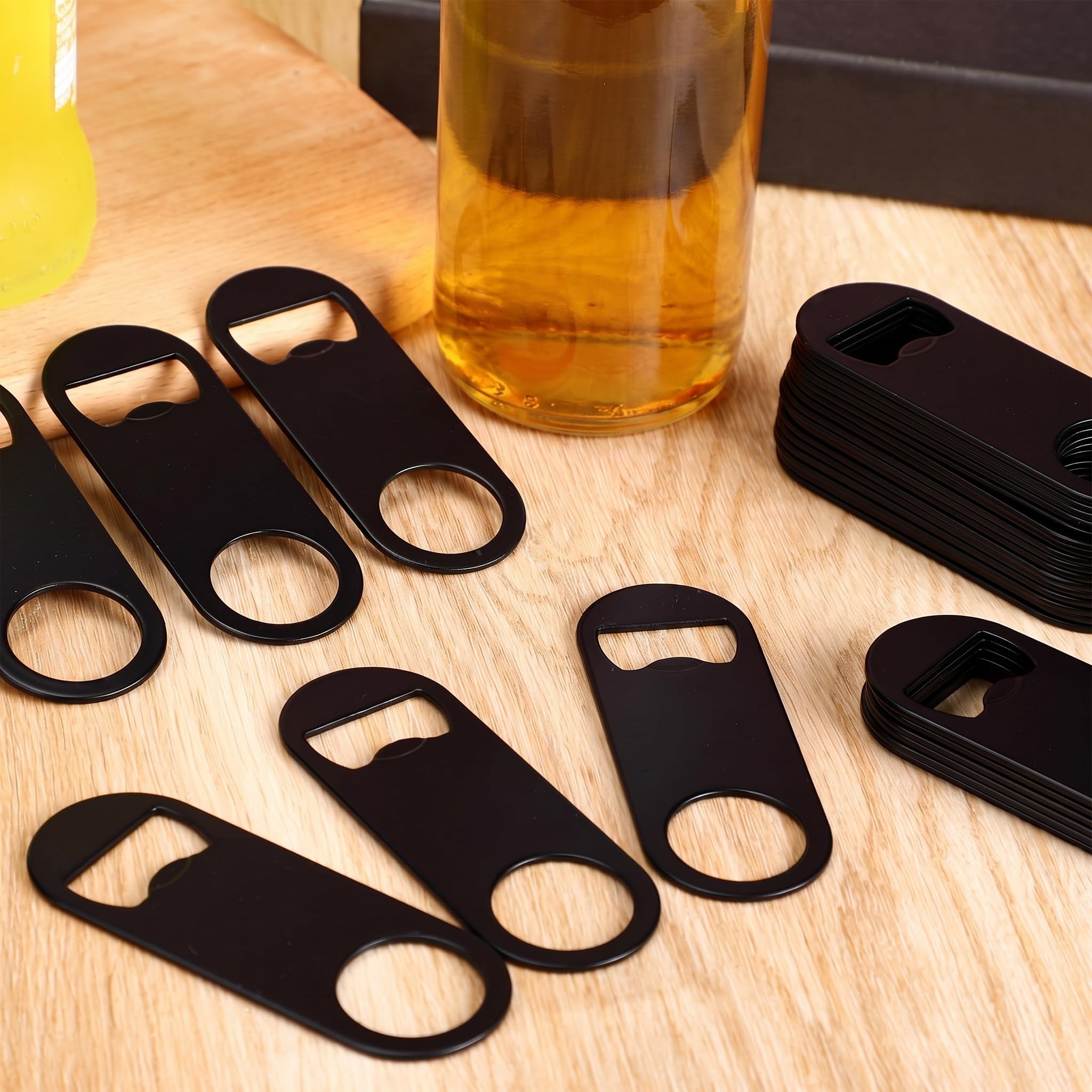 50 Stück Flaschenöffner, Edelstahl, flacher Flaschenöffner, Bulk, Barkeeper, Bieröffner, 8,6 x 3,3 cm, Soda-Dosenöffner, Mini-Speed-Öffner für Küche, Bar oder Restaurant (schwarz)