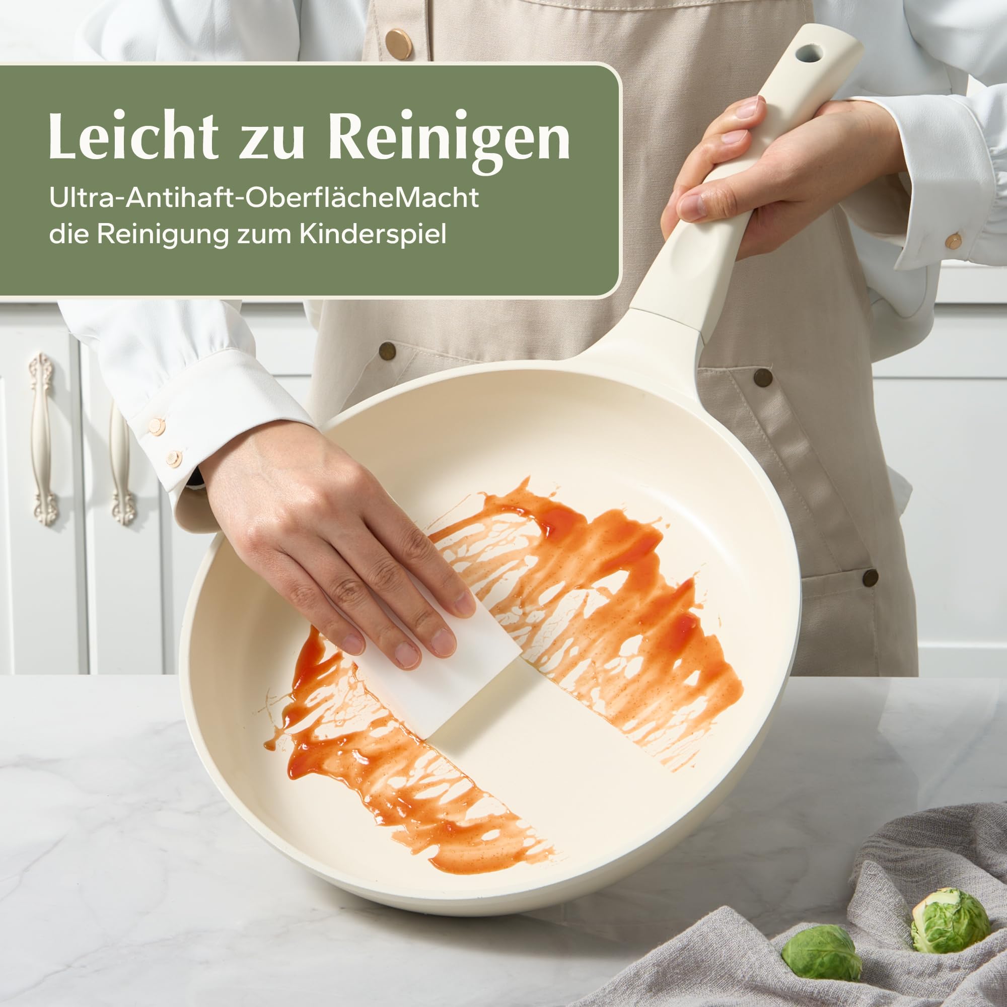 Redchef Padella In Ceramica 28cm Con Rivestimento Antiaderente, Padella Per Induzione, Padella Per Omelette, Pentole Senza PTFE & PFAS & PFOA, Resistente Ai Graffi Lavabile In Lavastoviglie, Beige