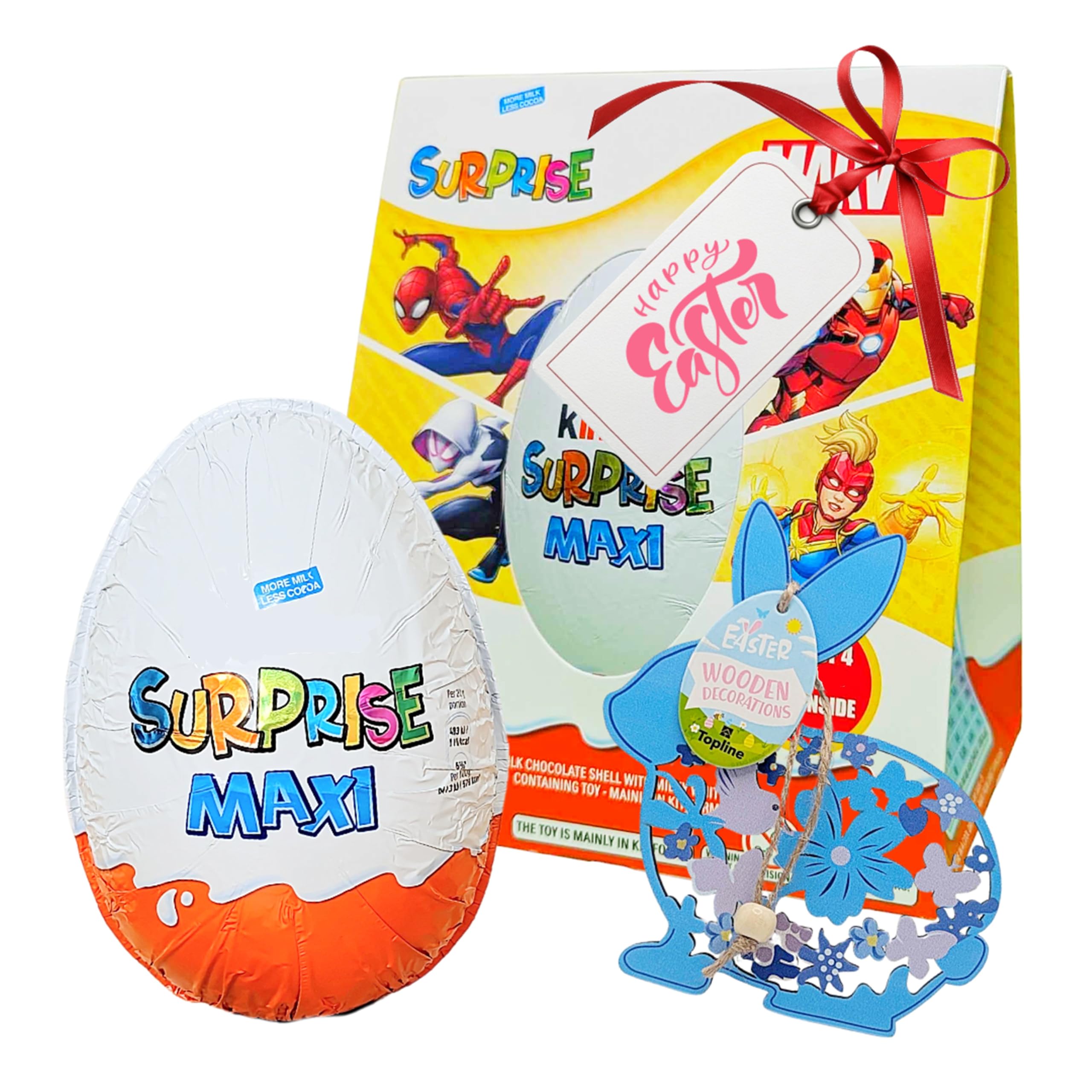 Easter Eggs Chocolate for Easter Gifts - Hamper for Kids of Milk Chocolate Super Hero Egg with Toy 100g & Topline Hanging Decoration. Chocolate Gift for Kids, Egg Hunt