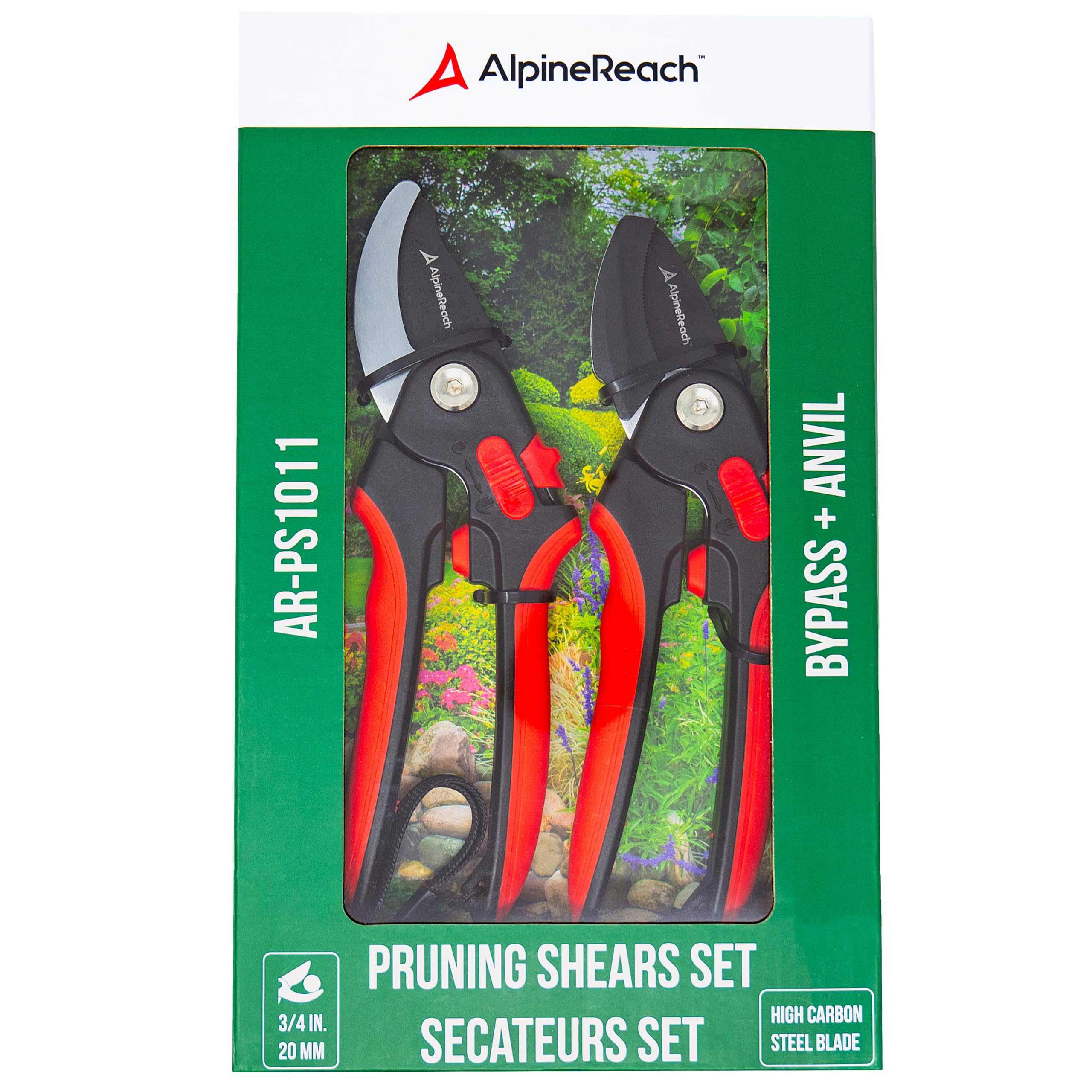 AlpineReach Pruning Shears Set Bypass and Anvil for Gardening, Sharp Ergonomic Pruners, Adjustable Soft Handle for Small & Large Hands, Heavy Duty
