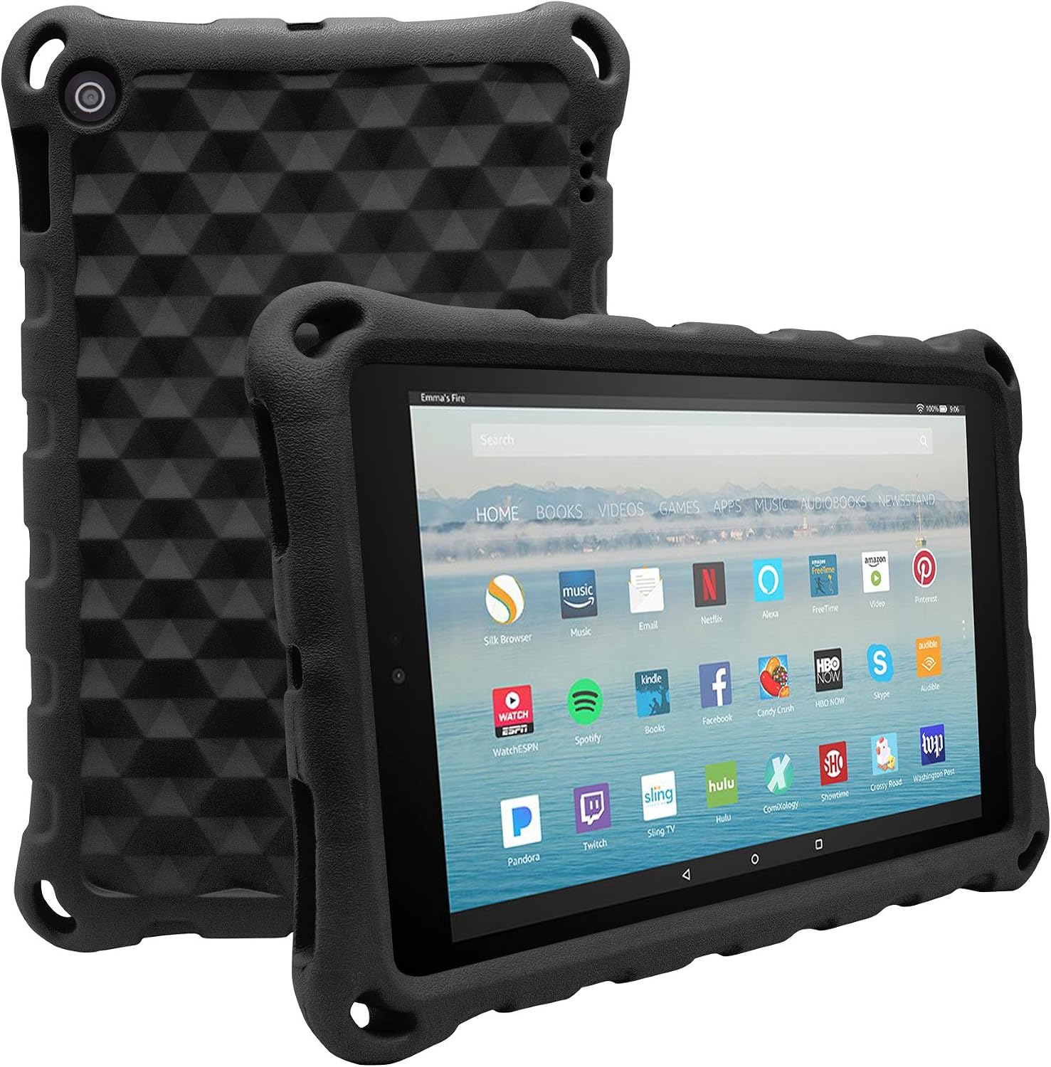 HD 8 Tablet Case,HD 8 Kids Case, Riaour Light Weight/Shock-Absorption/Anti Slip/High Impact Case for HD 8 Tablet(Compatible with 2018/2017/2016 Release)(New Black)