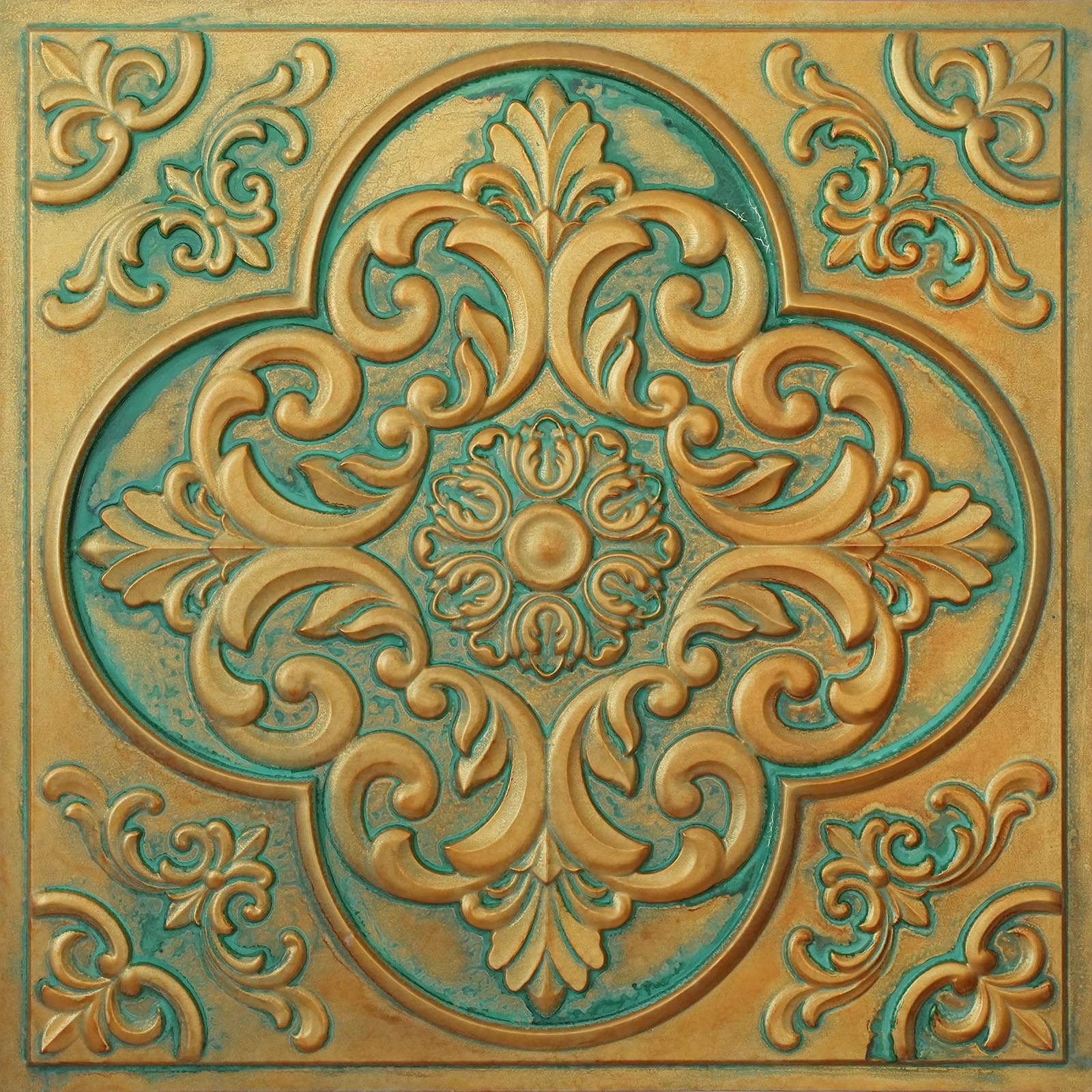 Paintsdecor Vintage Green Gold Suspended Ceiling Tile, Interior Decorative Panel, For Light Luxury Restaurant Pl88 10Piece (Vintage Green Gold)