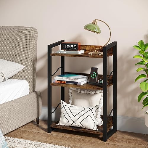 Miniatura 2 de Hosfais Book Shelf Small Bookshelf: 3-Tier Wood Bookcase Industrial Bookshelf with Edge Protection Metal Narrow Bookcase Storage Organizer Display