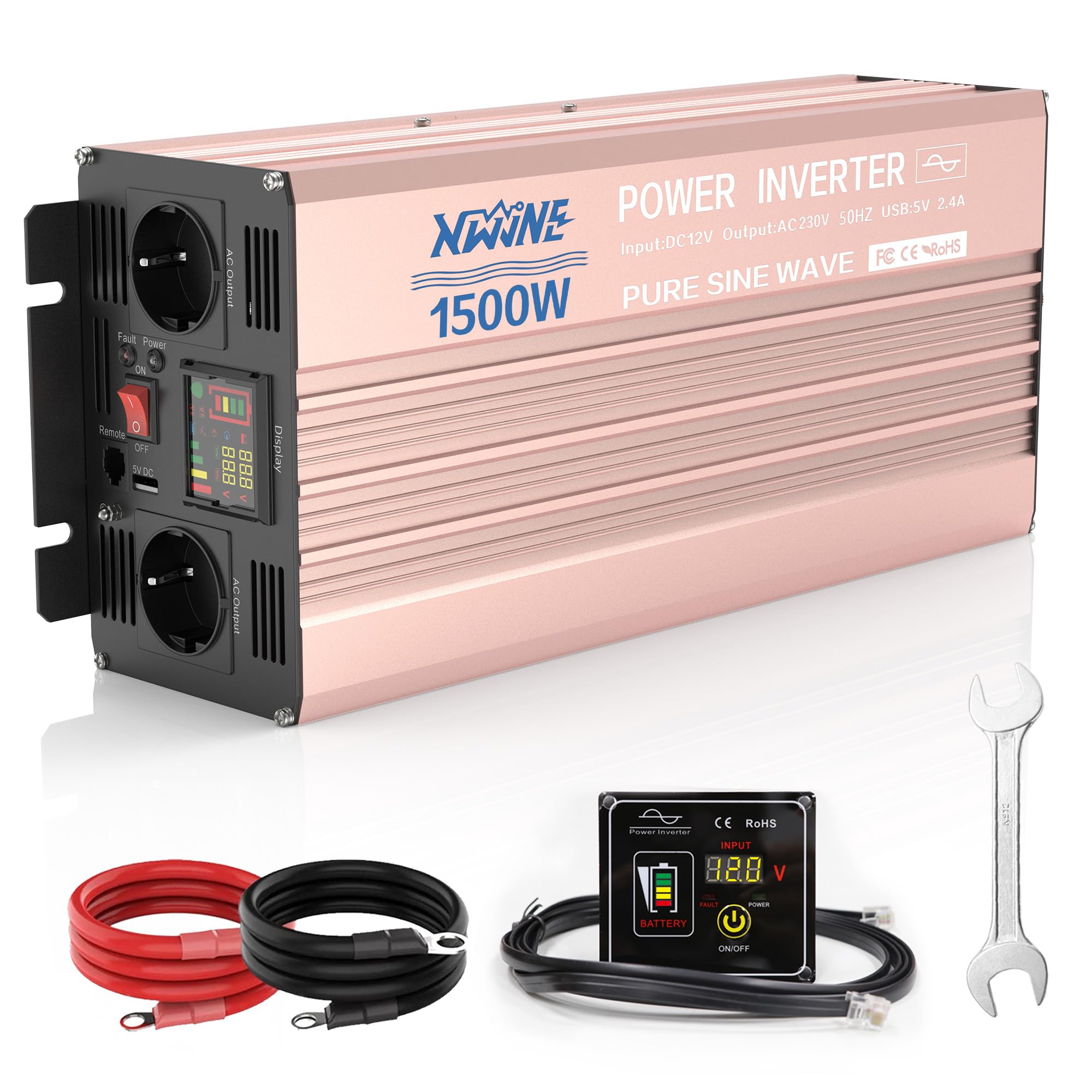 Inverter Onda Sinusoidale Pura 600W/1500W Picco - 12V A 220V, Con USB, Per Camper E Campeggio