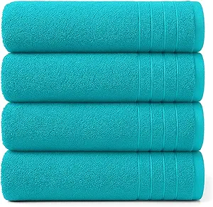 Turquoise Bath Towels - 4 Pack | 30"x60" - 700 GSM Towels for Bathroom - 100% Cotton Hotel Towels for Bathroom Luxury | 800g Towel for Spa, Bathrooms & Hotel-Grade Indulgence