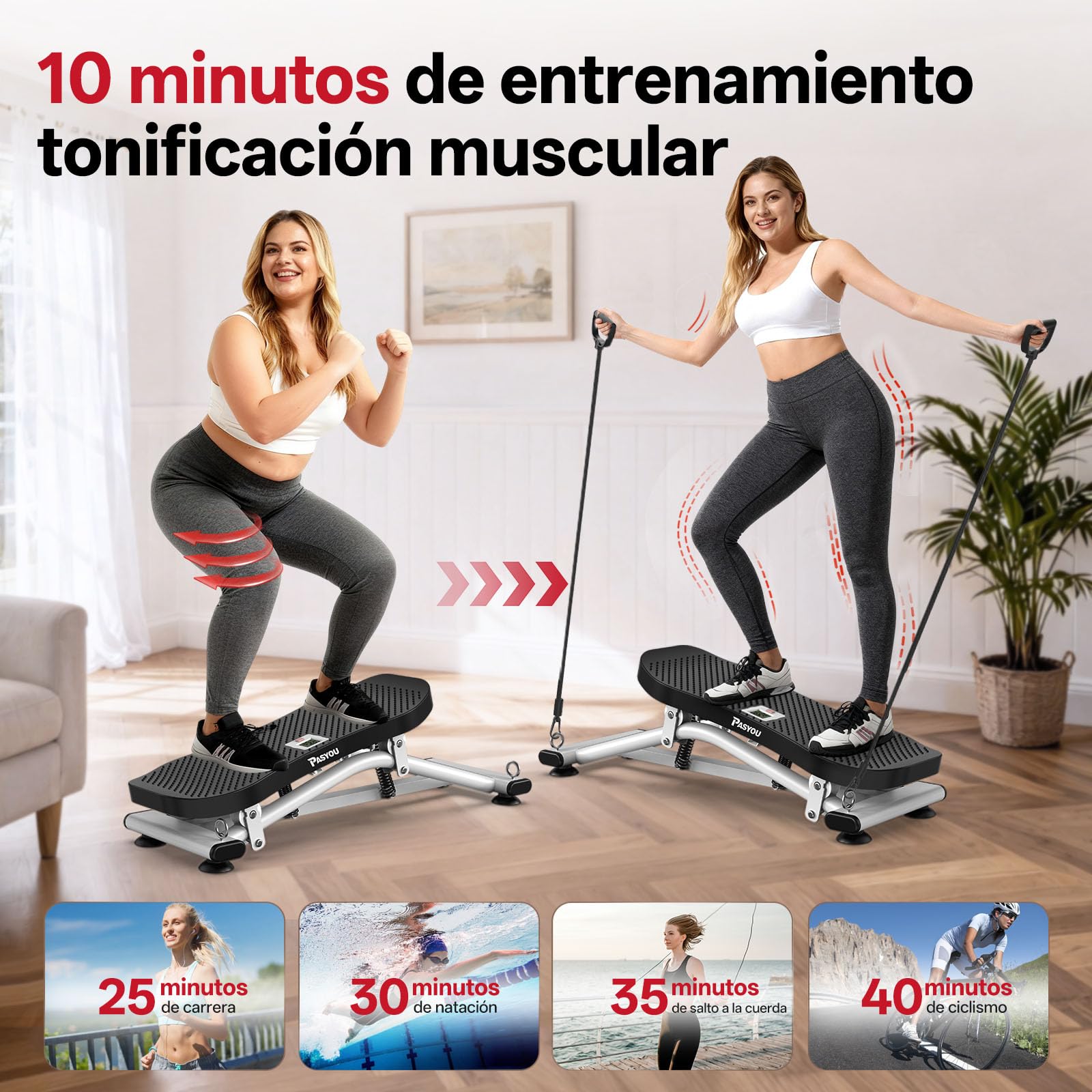 PASYOU Tabla de Equilibrio Simulador de Esquí, Tabla oscilante con Bandas de Resistencia, Entrenador portátil de Equilibrio Wiggle con Monitor LCD, Capacidad de 136 kg, Ejercicio Completo