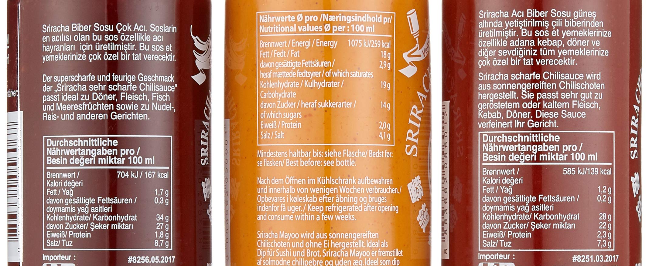 FLYING GOOSE Sriracha scharfe Chilisaucen Mischkarton (in 3 Geschmacksrichtungen, Würzsauce aus Thailand) 12er Pack à 455 ml (5 x scharf , 4 x sehr scharf , 3x Mayoo)