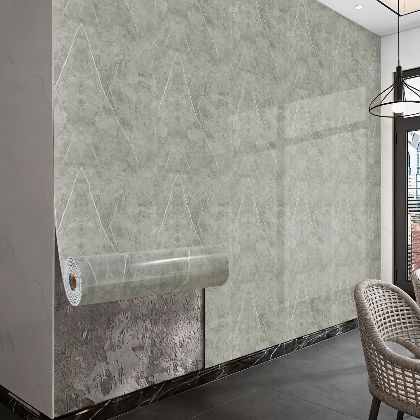 Takezuaa 4 Roll Marble Self Adhesive Wallpaper 40cmx300cm Grey Marble Contact Paper, Peel and Stick Wallpaper Waterproof PVC Sticker for Bathroom, Kitchen, Livingroom, Bedroom — image 1
