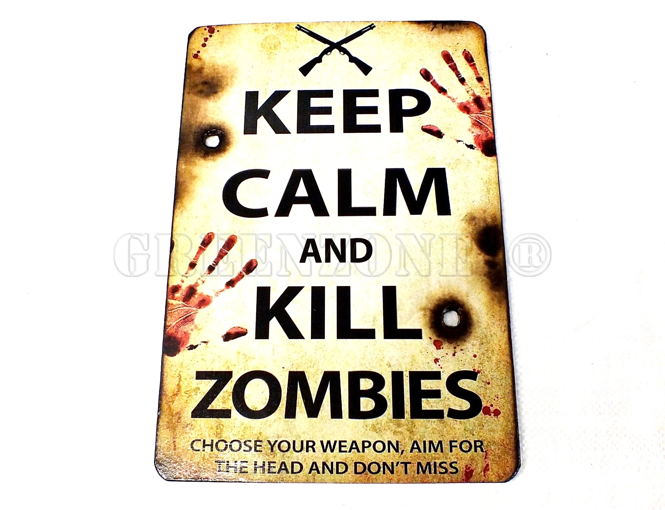 GREENZONE Keep Calm and Kill Zombies Wooden Sign (UK Company)