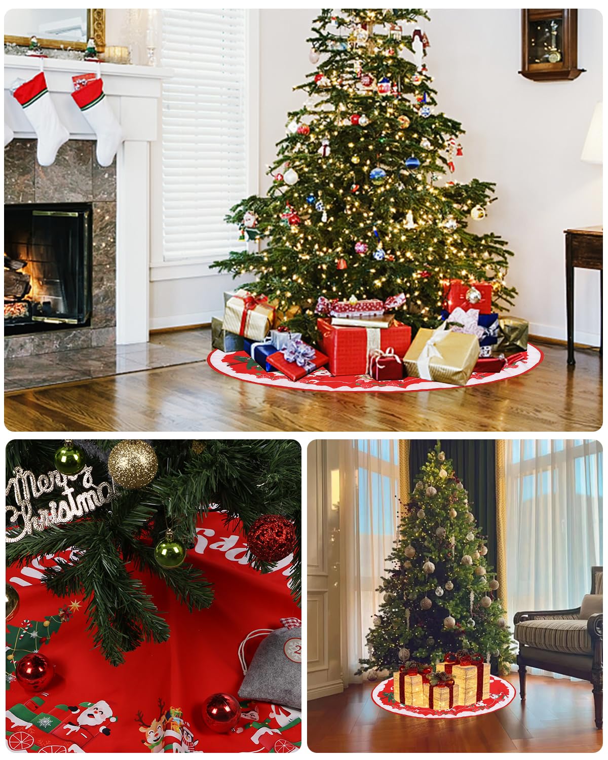 Bixury Jupe de Sapin de Noël Rouge 90cm Rond Couvre Pied Arbre Décoration