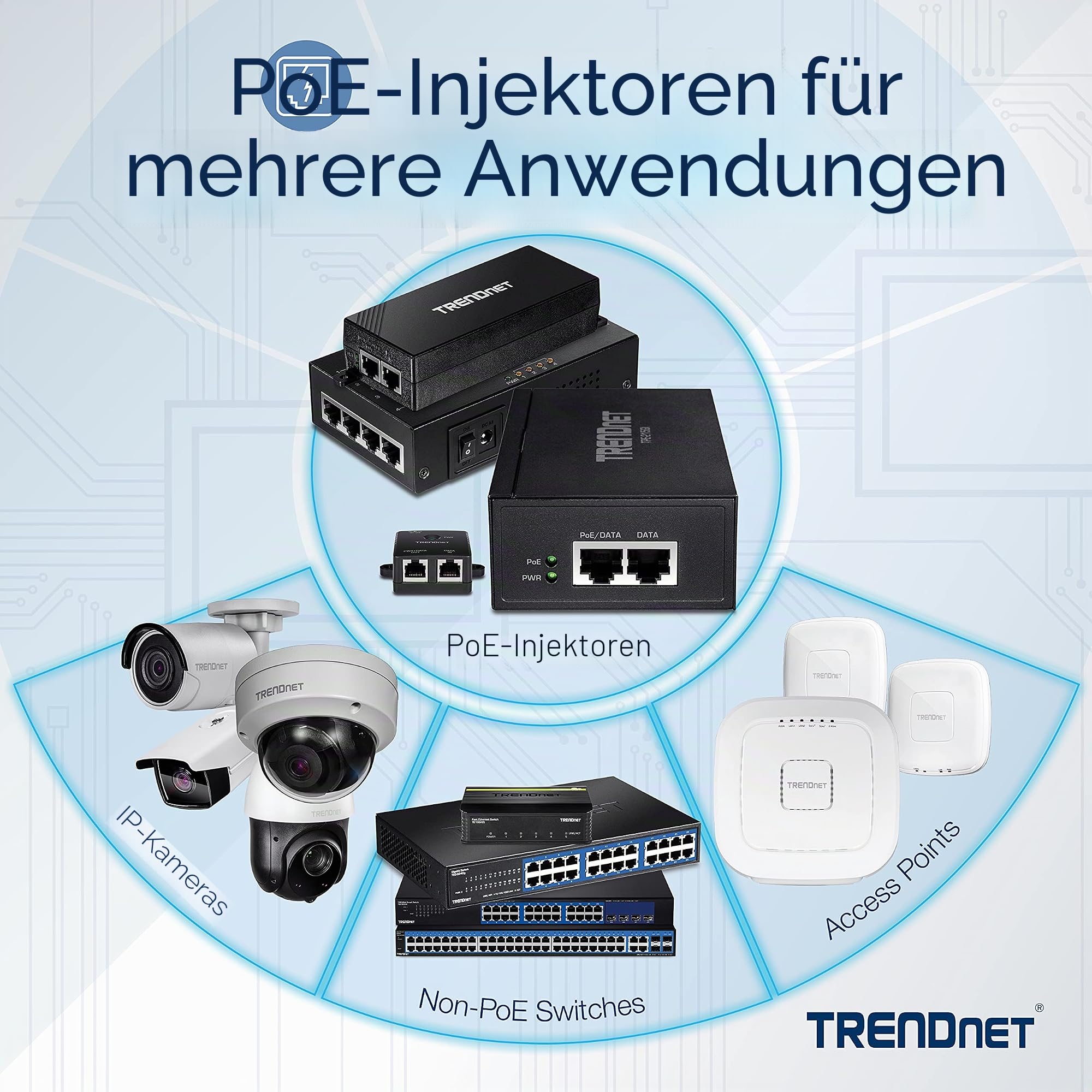 TRENDnet, TPE-147GI, 65W 4-Port Gigabit PoE + Injektor, 4 x Gigabit Ports (Dateneingang), 4 x Gigabit PoE Ports (Daten + PoE Ausgang), Multi-Port PoE + Injektor bis 100 m (328 ft)