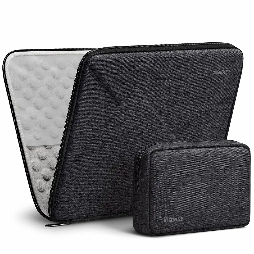 Inateck 13.3 inch Shockproof EVA Laptop Sleeve Hard Case Compatible with 14 inch MacBook Pro/Max M4 M3 M2 M1 2021-2024, 13 inch MacBook Air/Pro 2012-2017, with Accessory Bag, Black Gray | Compatible with 14" MacBook Pro M3-M1 Pro/Max 2023-2021, 13" A