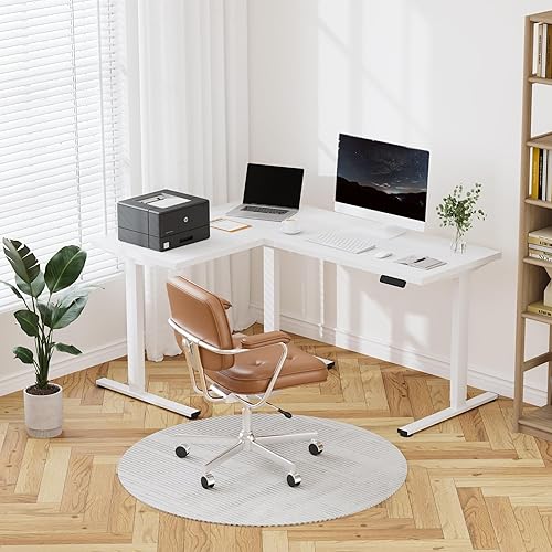 Miniatura 30 de FLEXISPOT Escritorio de esquina profesional con motor dual en forma de L, escritorio eléctrico de pie, escritorio de pie con altura ajustable, mesa