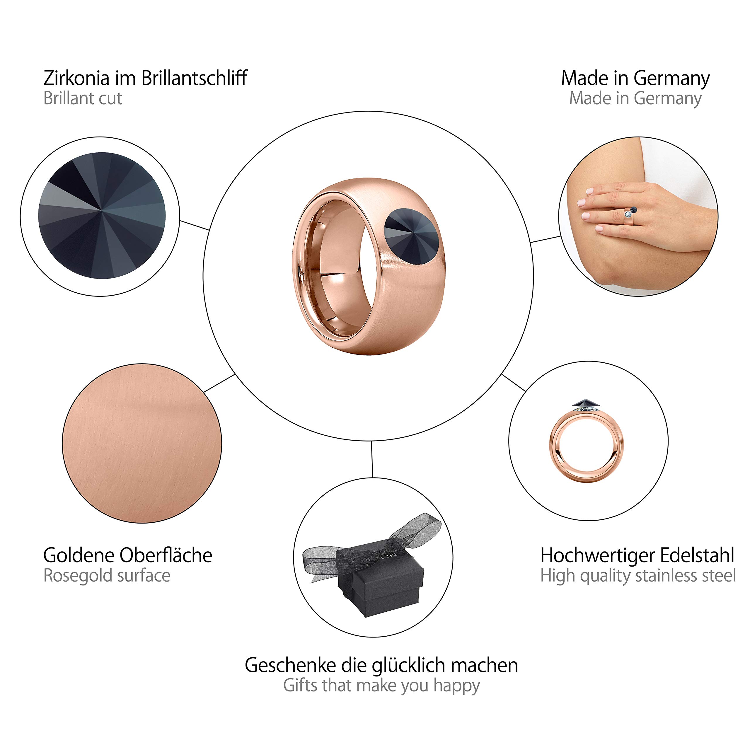 Heideman Ring Coma Damen Edelstahl mit Rivoli-Kristall poliert