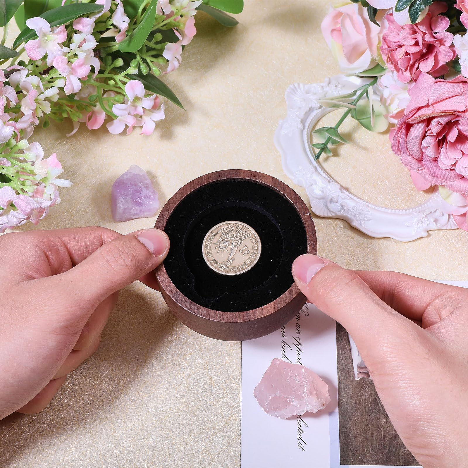 beinkmake Wood Challenge Coin Display Case 45mm Lidless Round Display Coins Box Challenge Coin Protective Storage Presentation Showcase Box for Commemorative Coins Medals Tokens - Image 3