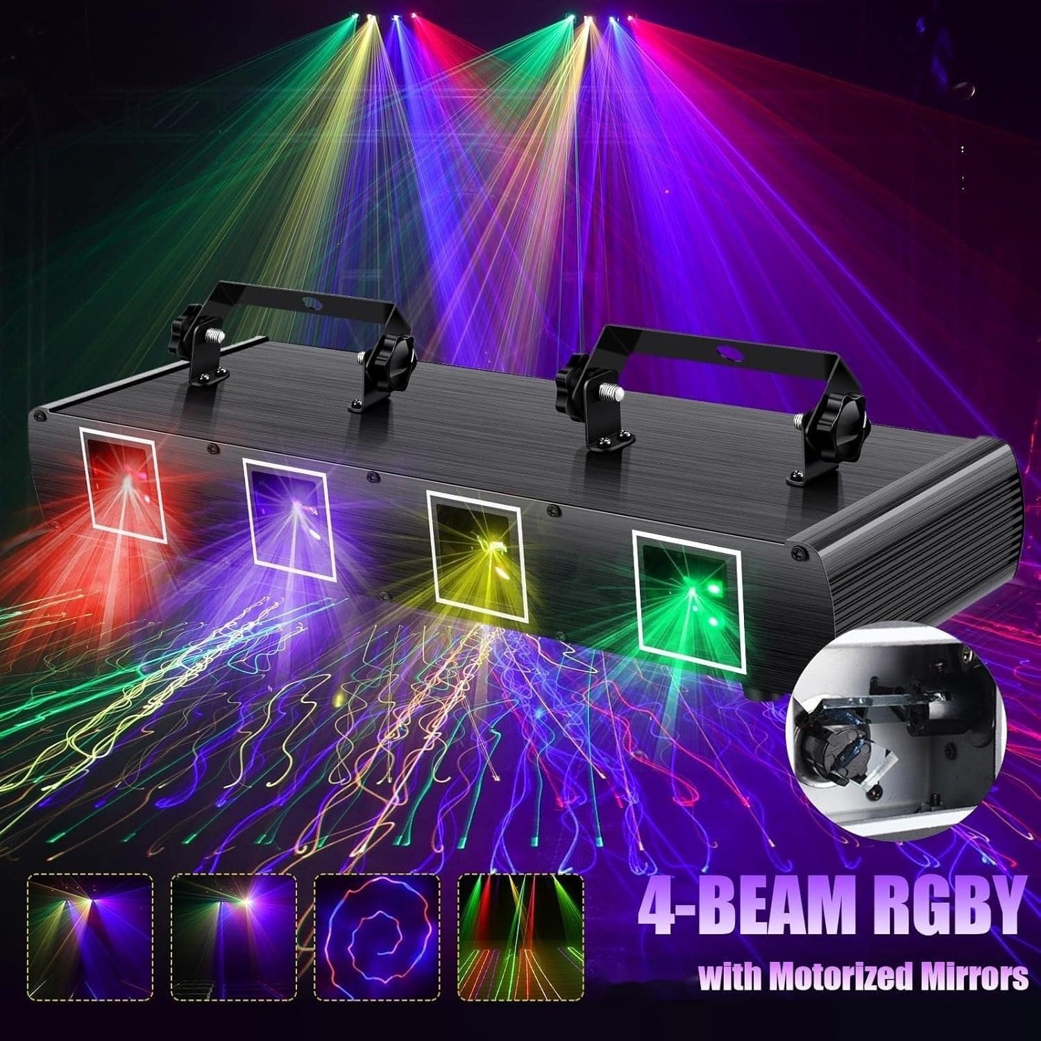 Luz láser for DJ, luces de fiesta con 4 efectos de luz activados por sonido, luces de discoteca LED RGBY con control DMX for bailar, cumpleaños, bar, iluminación de escenario