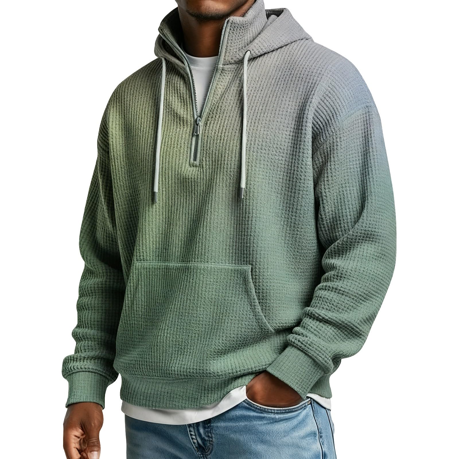 Sudaderas Hombres con Capucha Sudadera De Manga Larga Botones para Hombre, Estilo Casual Otoño E Invierno. Impermeable Hombre (Light Green, XXL) Chandal Completo Oversized Gym Cremallera