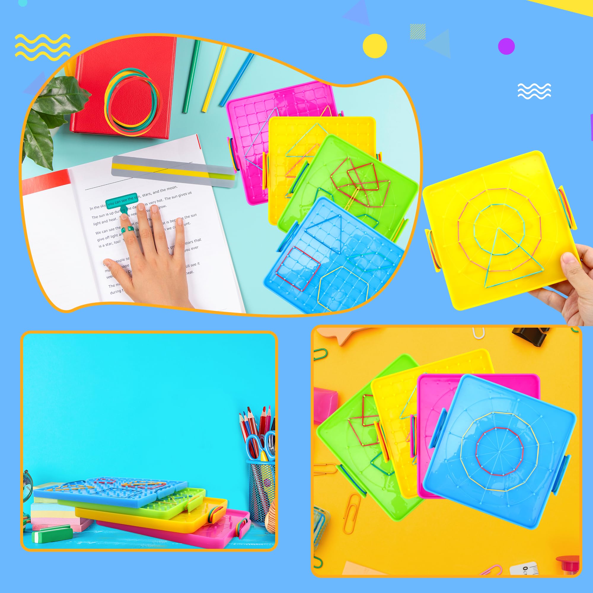 20 Pcs Plastic Double Sided Geoboard Mathematical Manipulative Material Geoboard Plastic Graphical Geo Board with Rubber Bands for Kindergarten Geometric Shape Learning Toys,4 Colors - Image 4