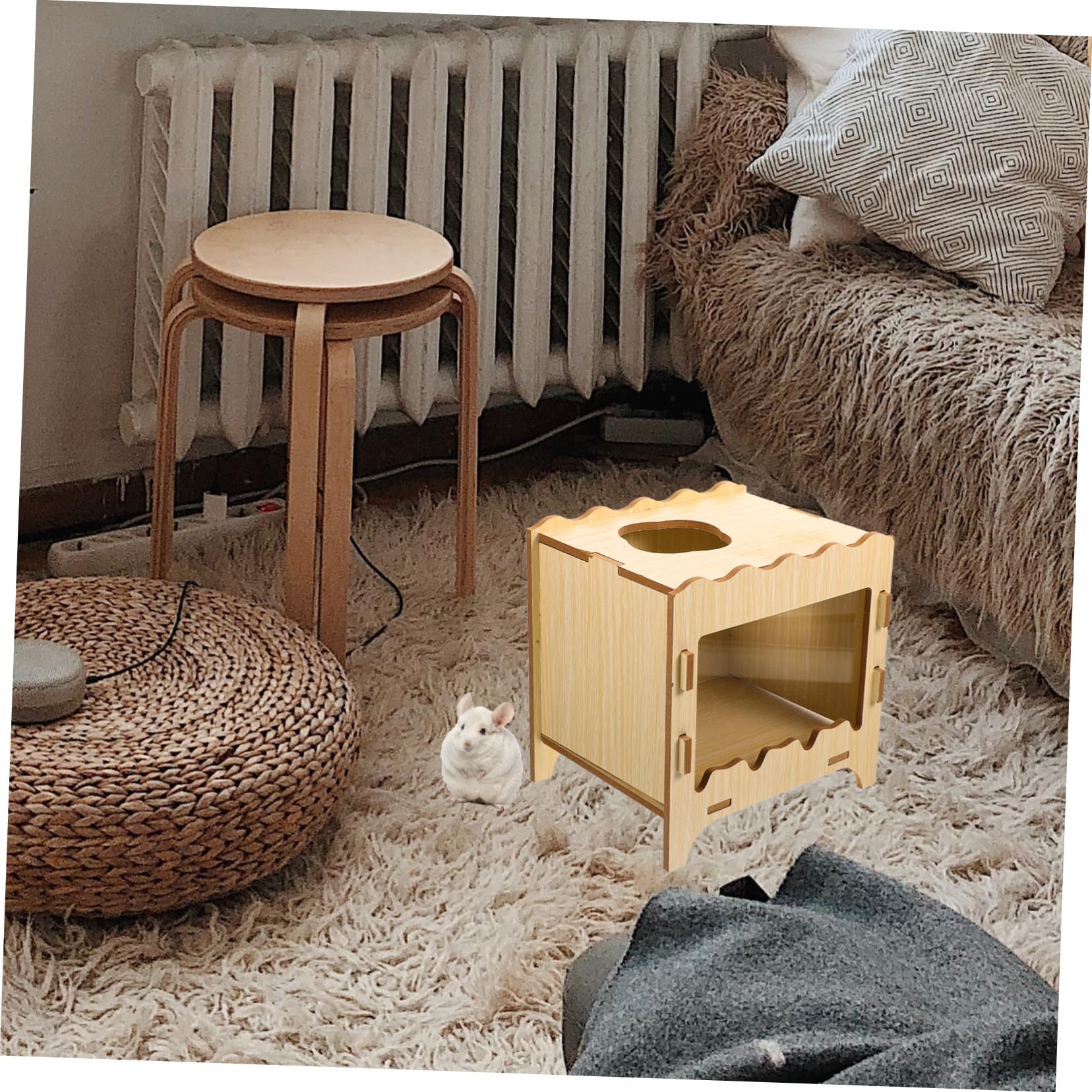 BESPORTBLE Maison pour Hamster en Bois, Boîte de Jeu Interactive et Nid Confortable pour Petits Animaux, Jouet de Cache Tuyau Hamster, Usage Intérieur et Extérieur