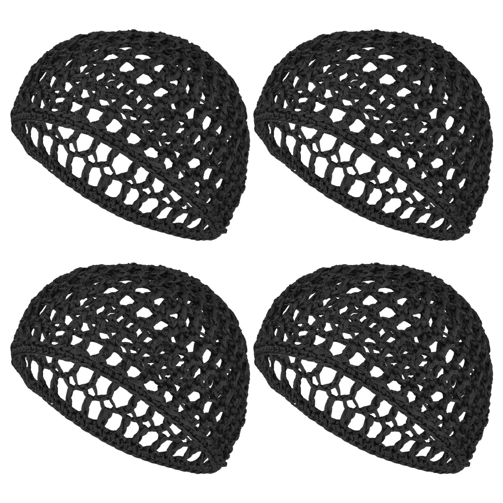 Grevosea 4Pcs Wig Cap, Black Nylon Crochet Hair Nets, Thick Long Hair Caps Adjustable Net Mesh Braided Weaving Making Breathable Snood Caps for Women Sleeping & Shower Hairs Protection